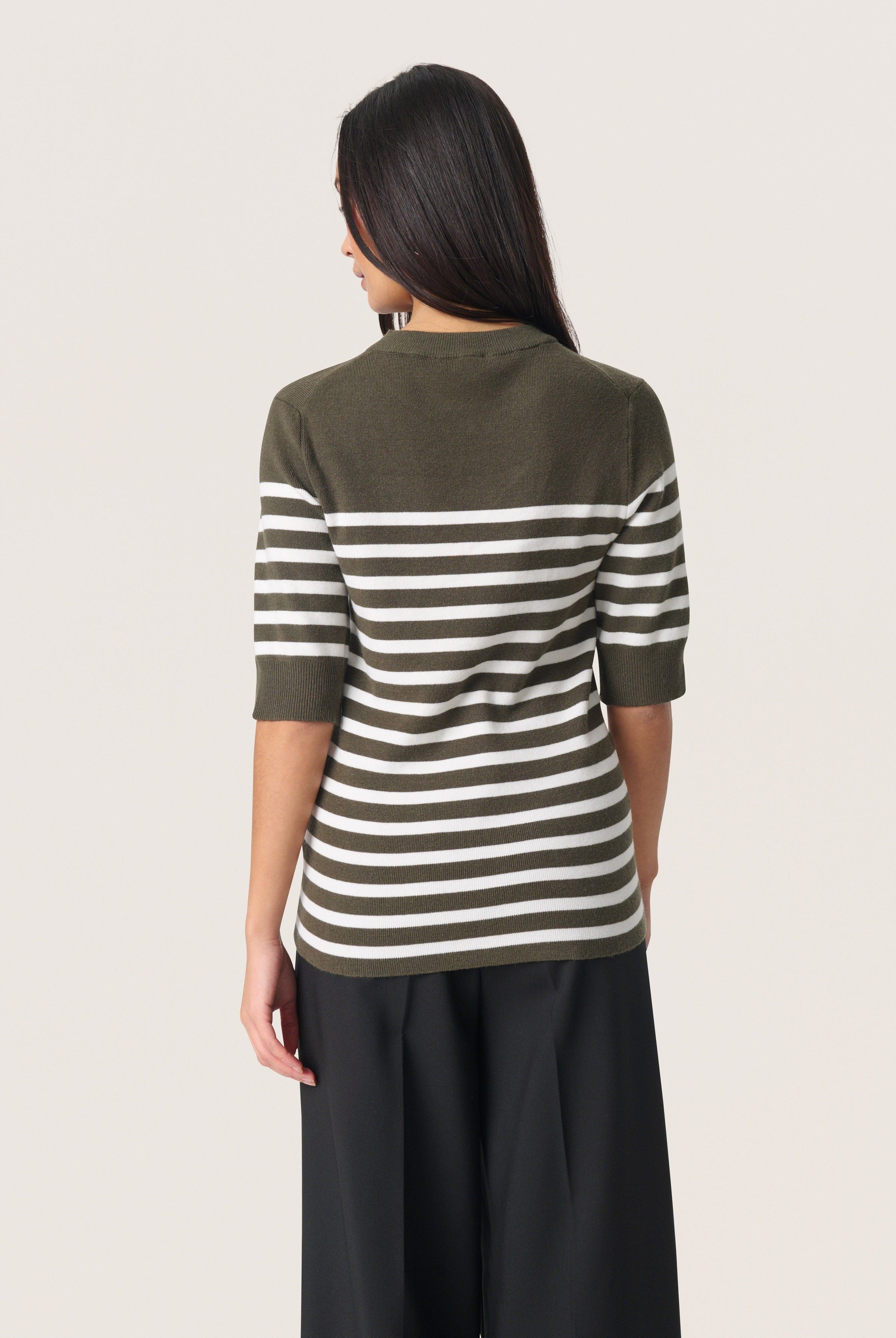 Soaked in Luxury Spina Striped Knitted T-Shirt - Grape Leaf/White Stripe