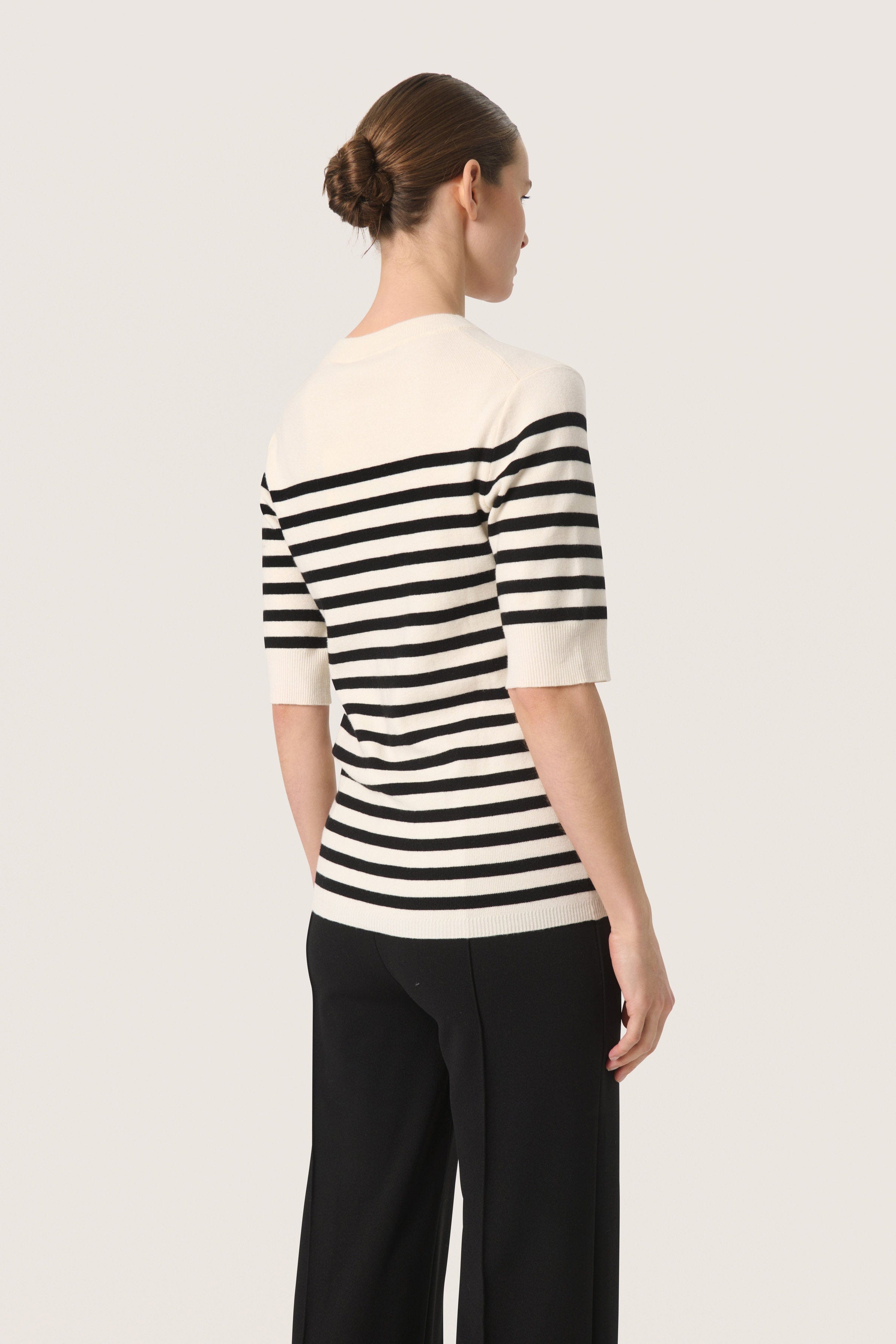 Soaked in Luxury Spina Striped Knitted T-Shirt - White with Black stripe