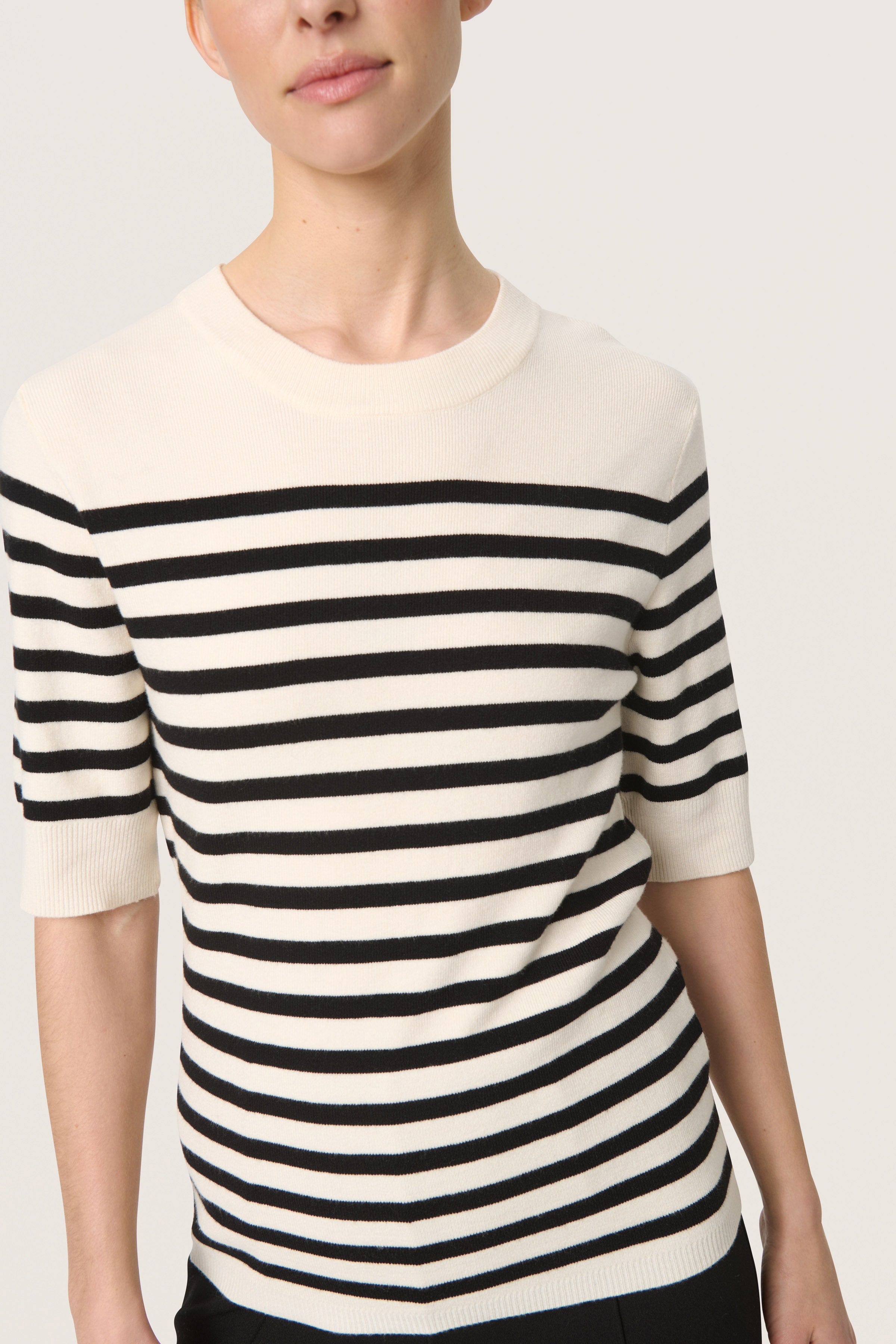 Soaked in Luxury Spina Striped Knitted T-Shirt - White with Black stripe