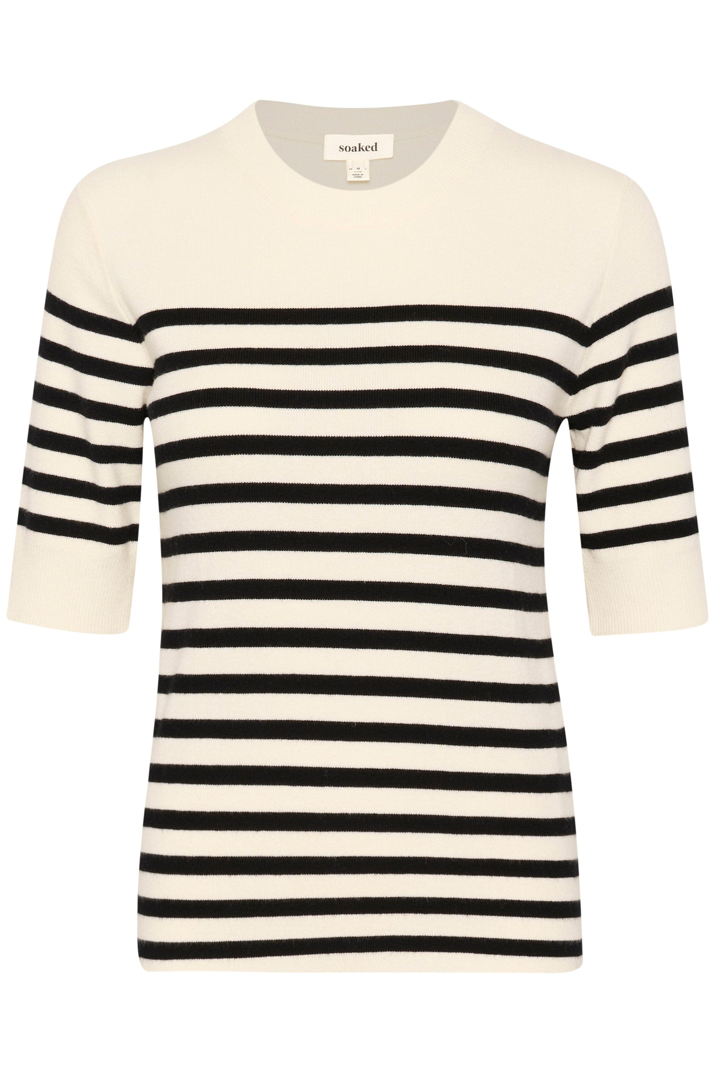 Soaked in Luxury Spina Striped Knitted T-Shirt - White with Black stripe