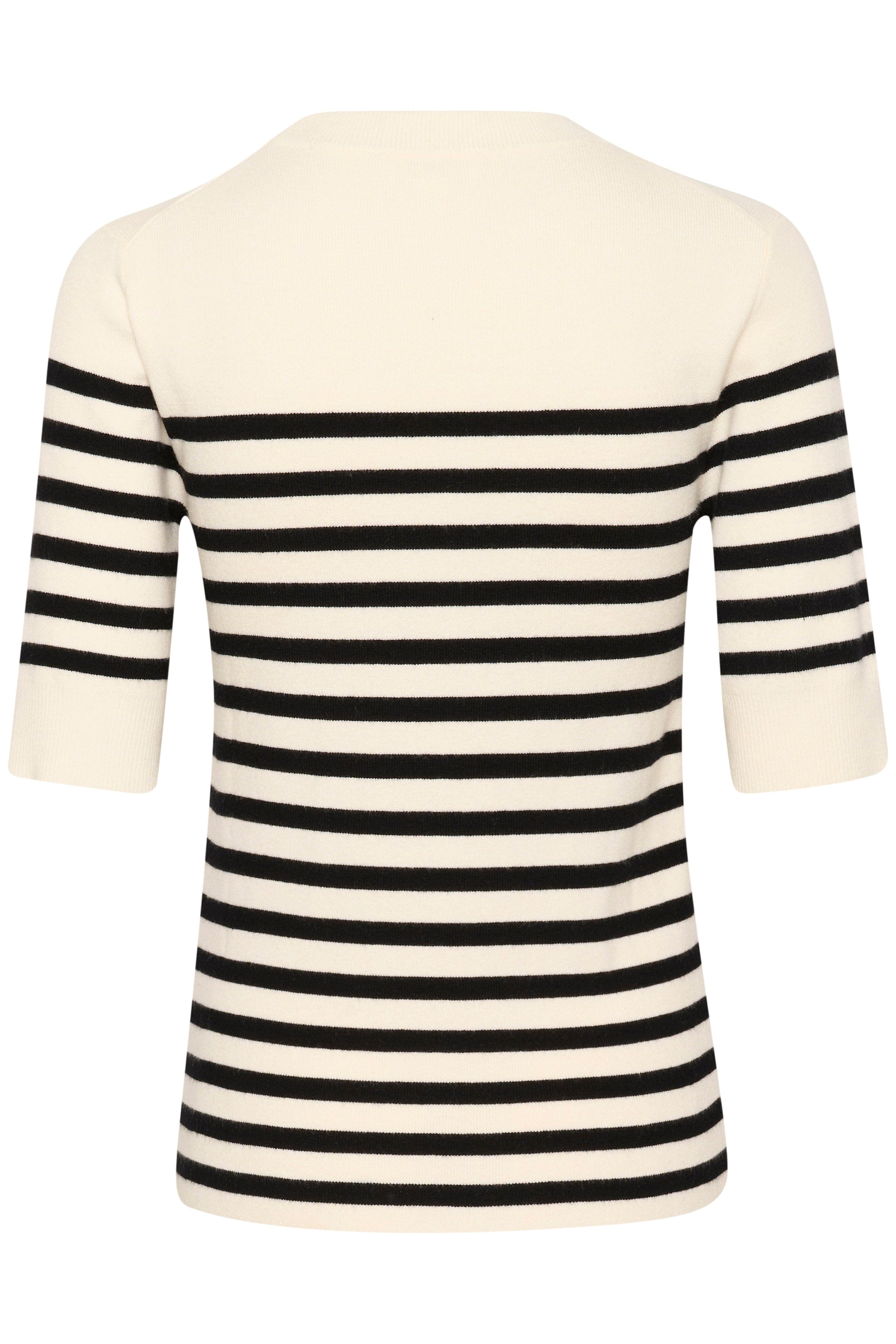 Soaked in Luxury Spina Striped Knitted T-Shirt - White with Black stripe