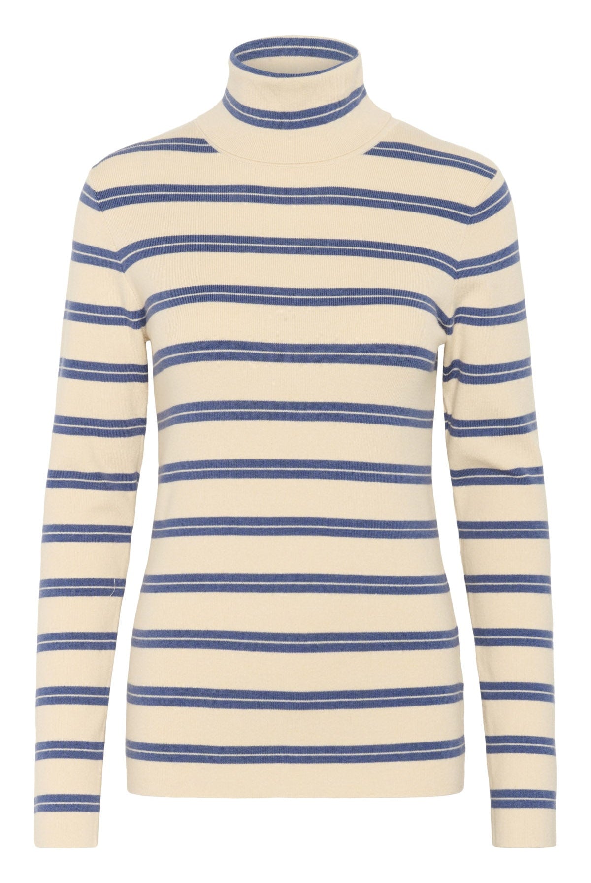 Soaked in Luxury Spina Striped Rollneck - Sandshell with Bijou Blue