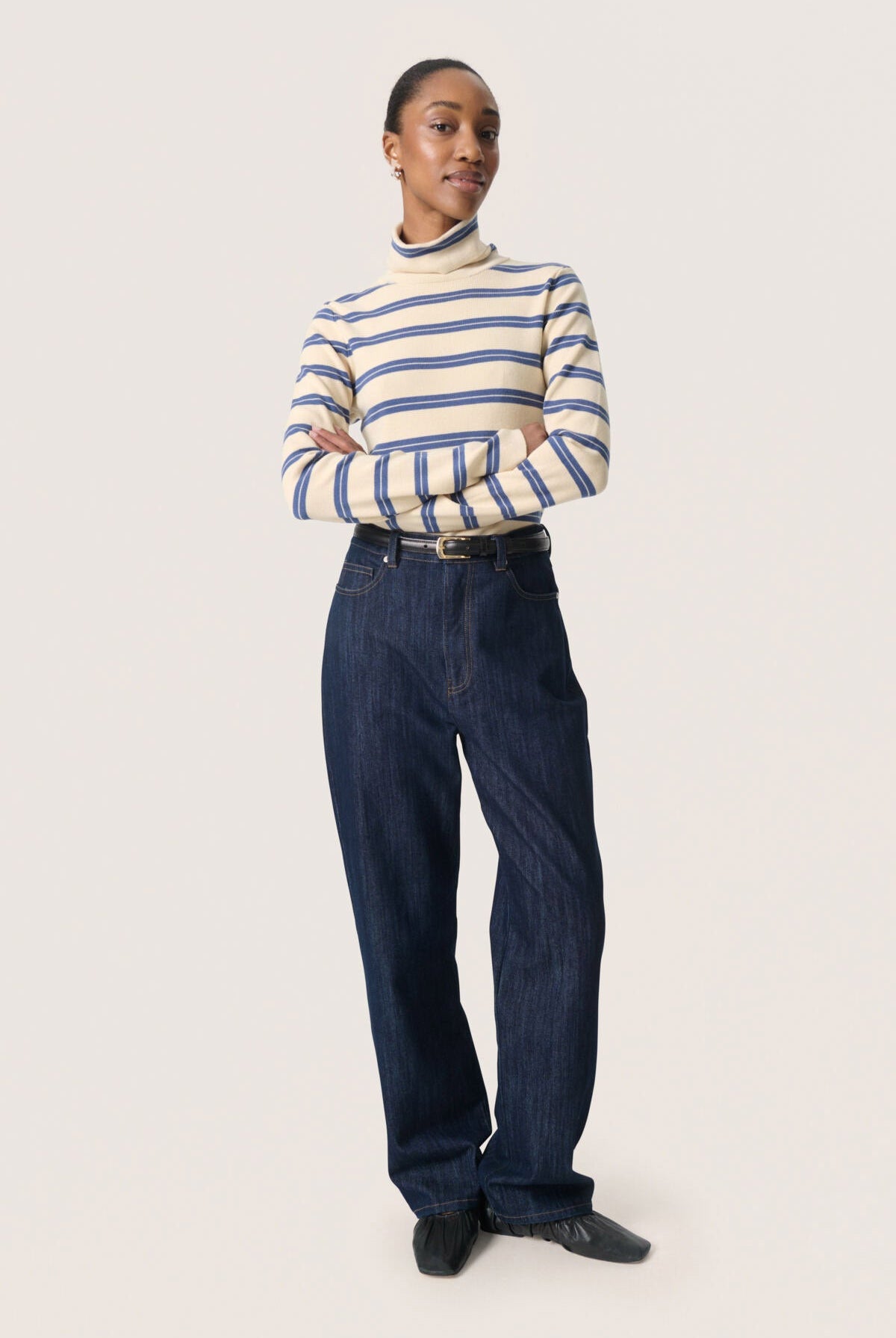 Soaked in Luxury Spina Striped Rollneck - Sandshell with Bijou Blue