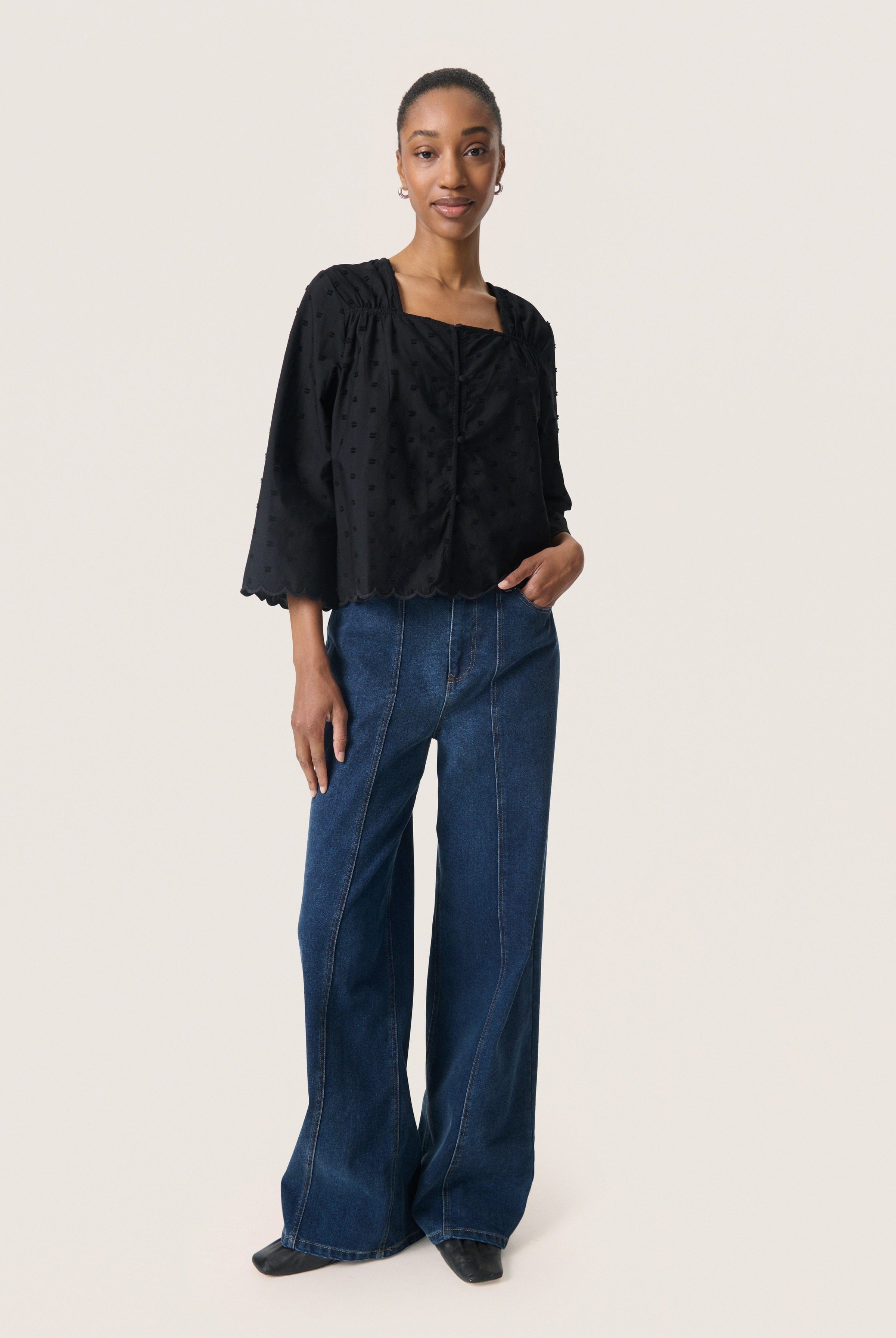 Soaked in Luxury Sunela Dobby Detail Blouse - Black