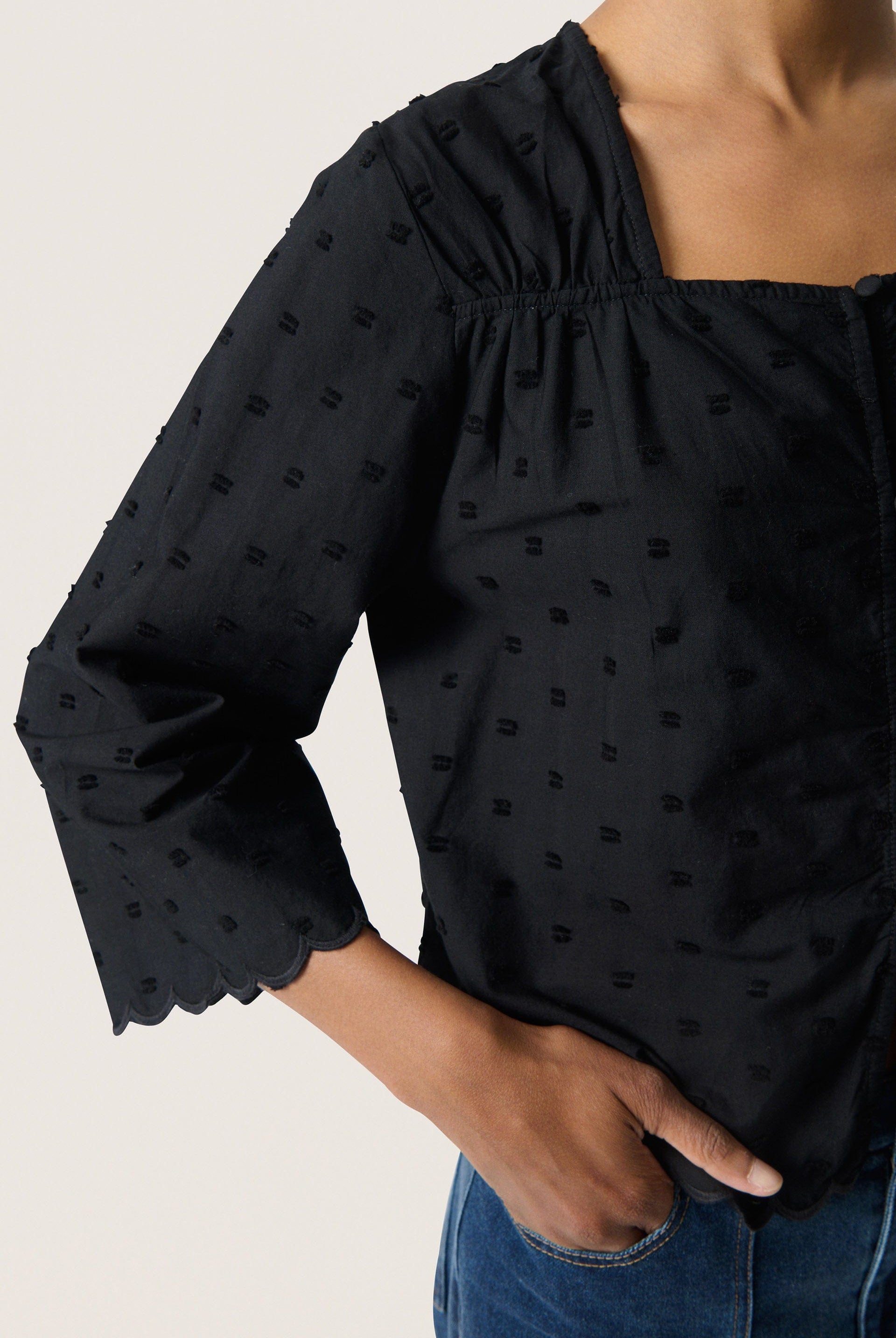Soaked in Luxury Sunela Dobby Detail Blouse - Black