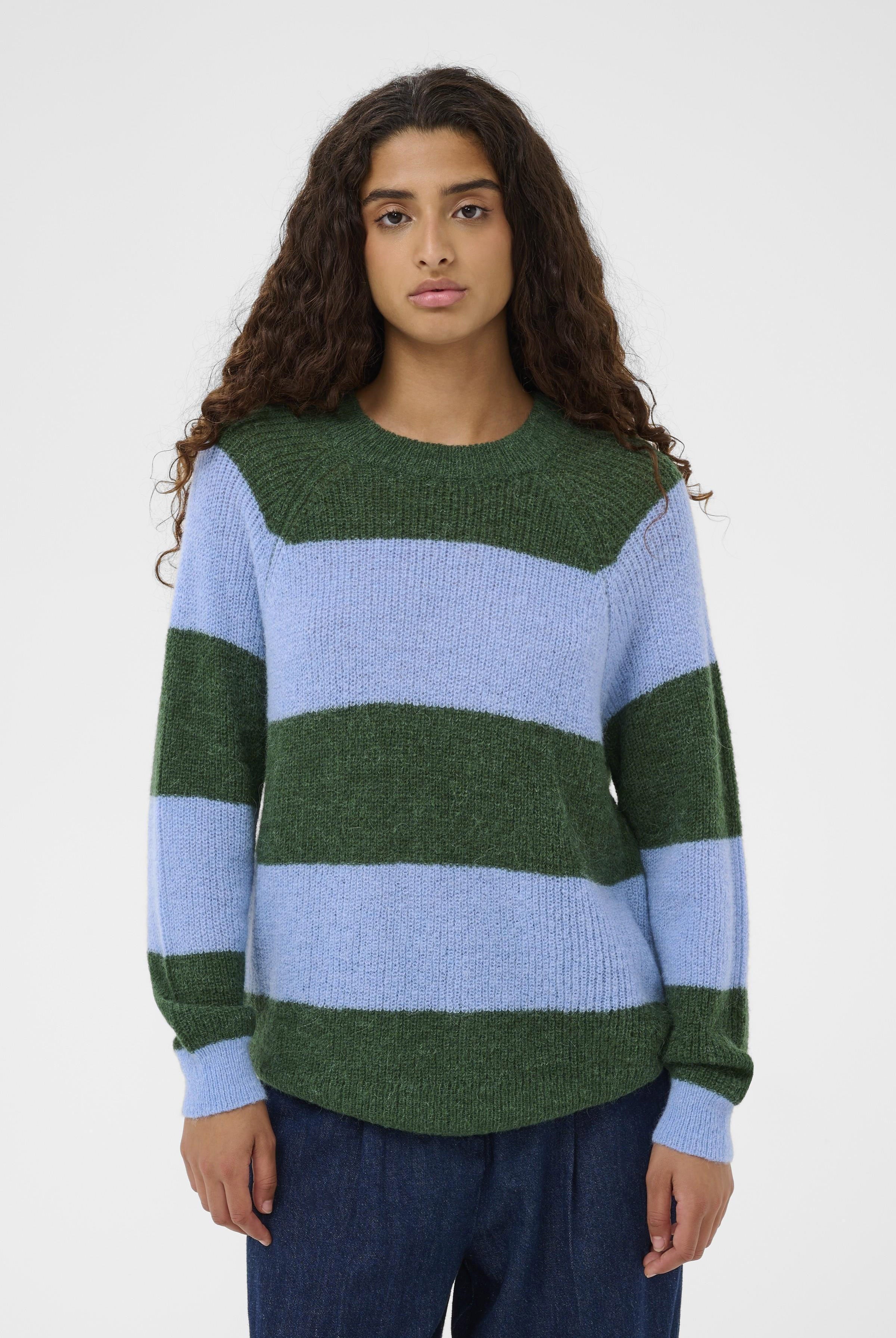 Soaked in Luxury Tuesday Wool Blend Jumper - Green/Hydrangea Stripe