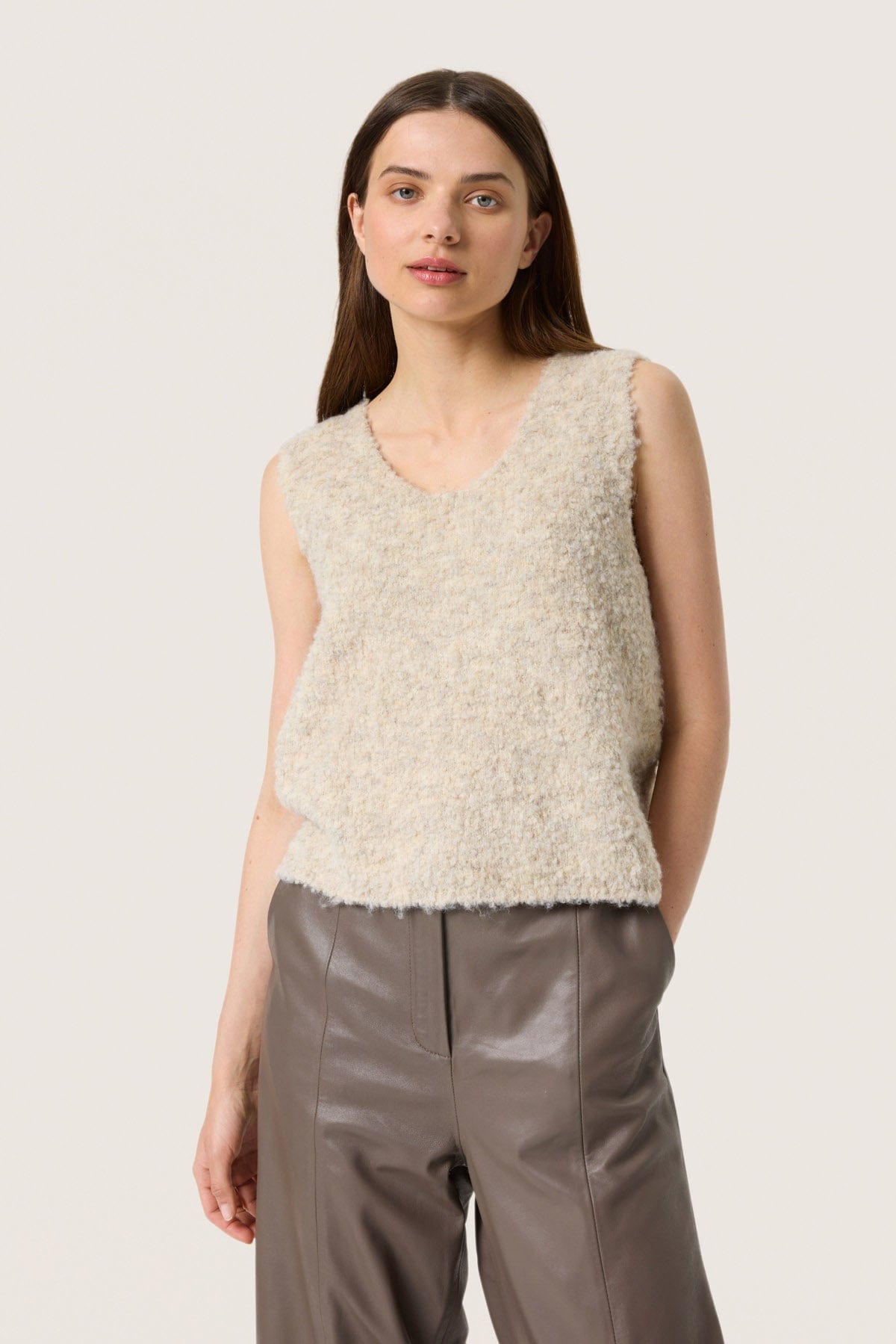 Soaked in Luxury Venessa Knitted Sleeveless Jumper - Oatmeal Melange