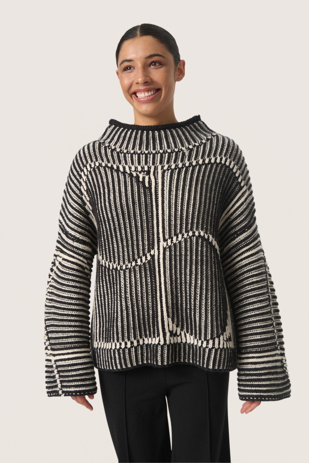 Soaked in Luxury Yelena Chunky Wool Blend High Neck Jumper - Black