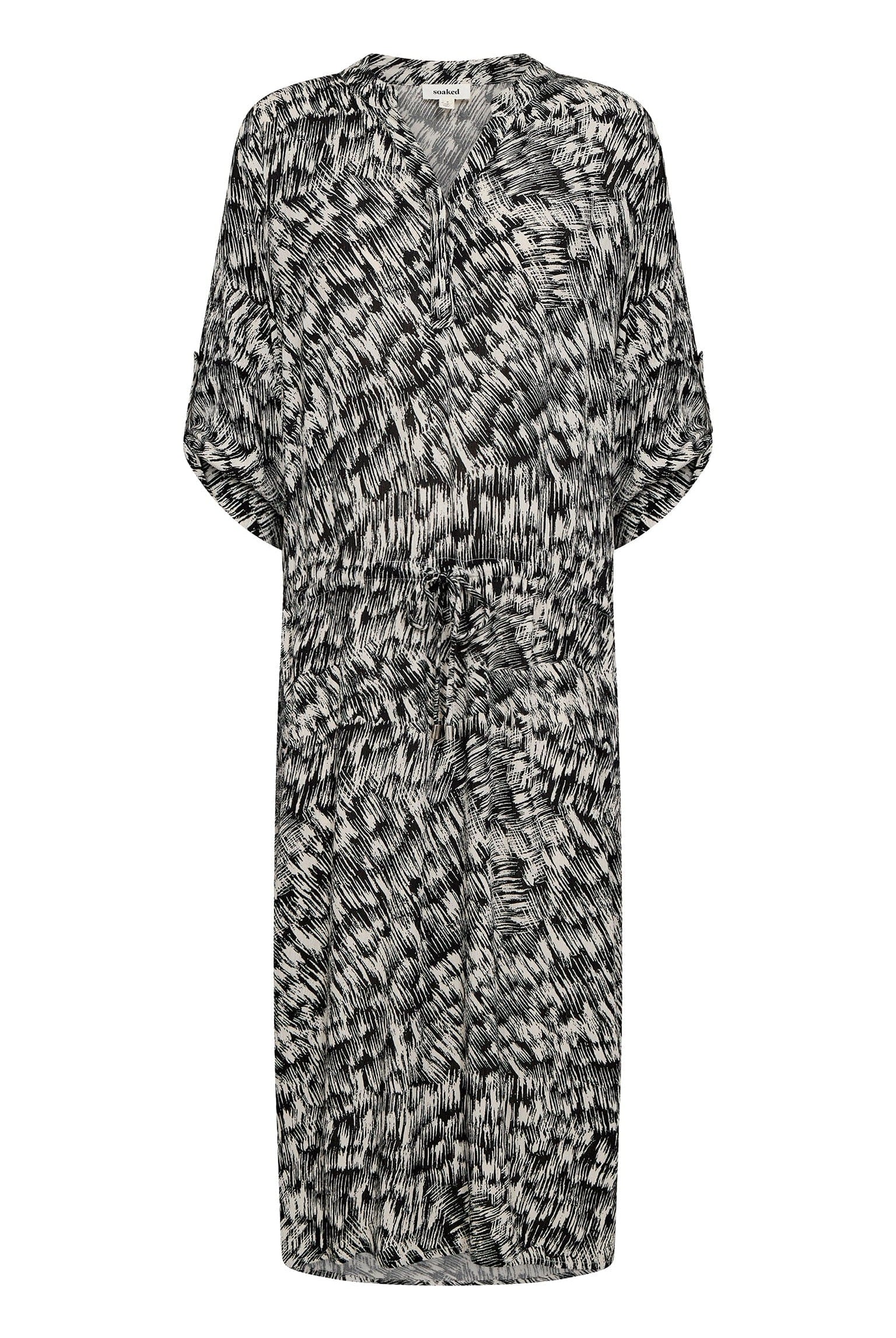 Soaked in Luxury Zaya Printed Midi Dress - Black Stroke Print