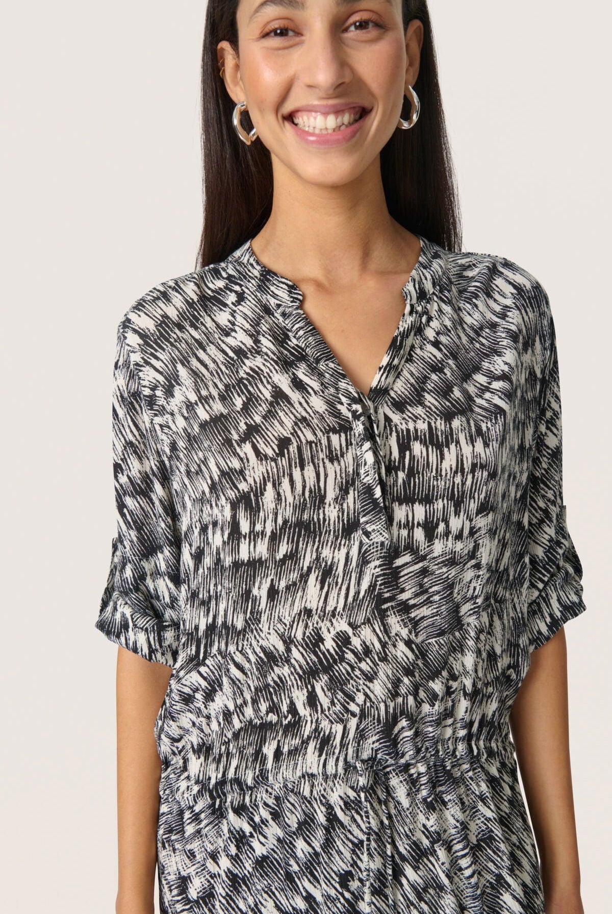 Soaked in Luxury Zaya Printed Midi Dress - Black Stroke Print