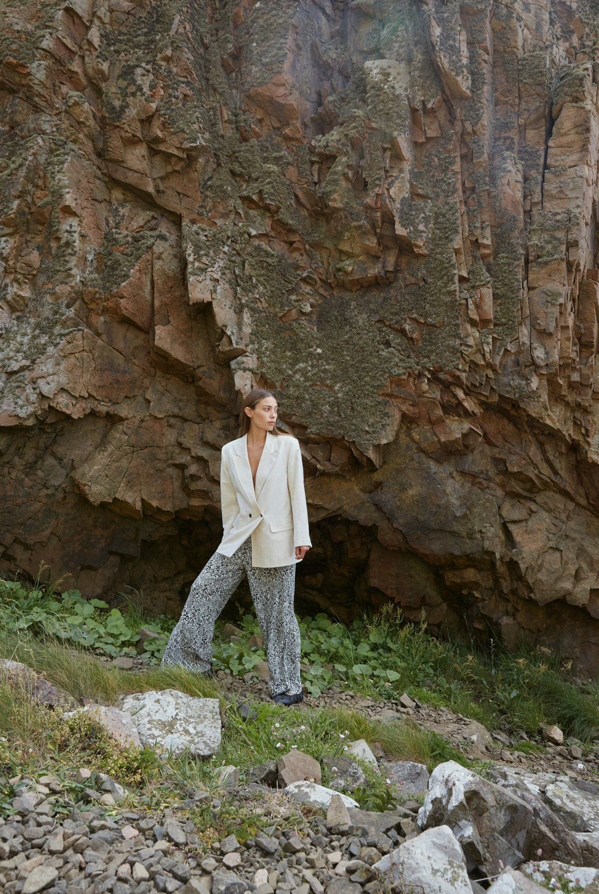 Soaked in Luxury Zaya Wide Leg Trousers - Black and White Ditsy Print