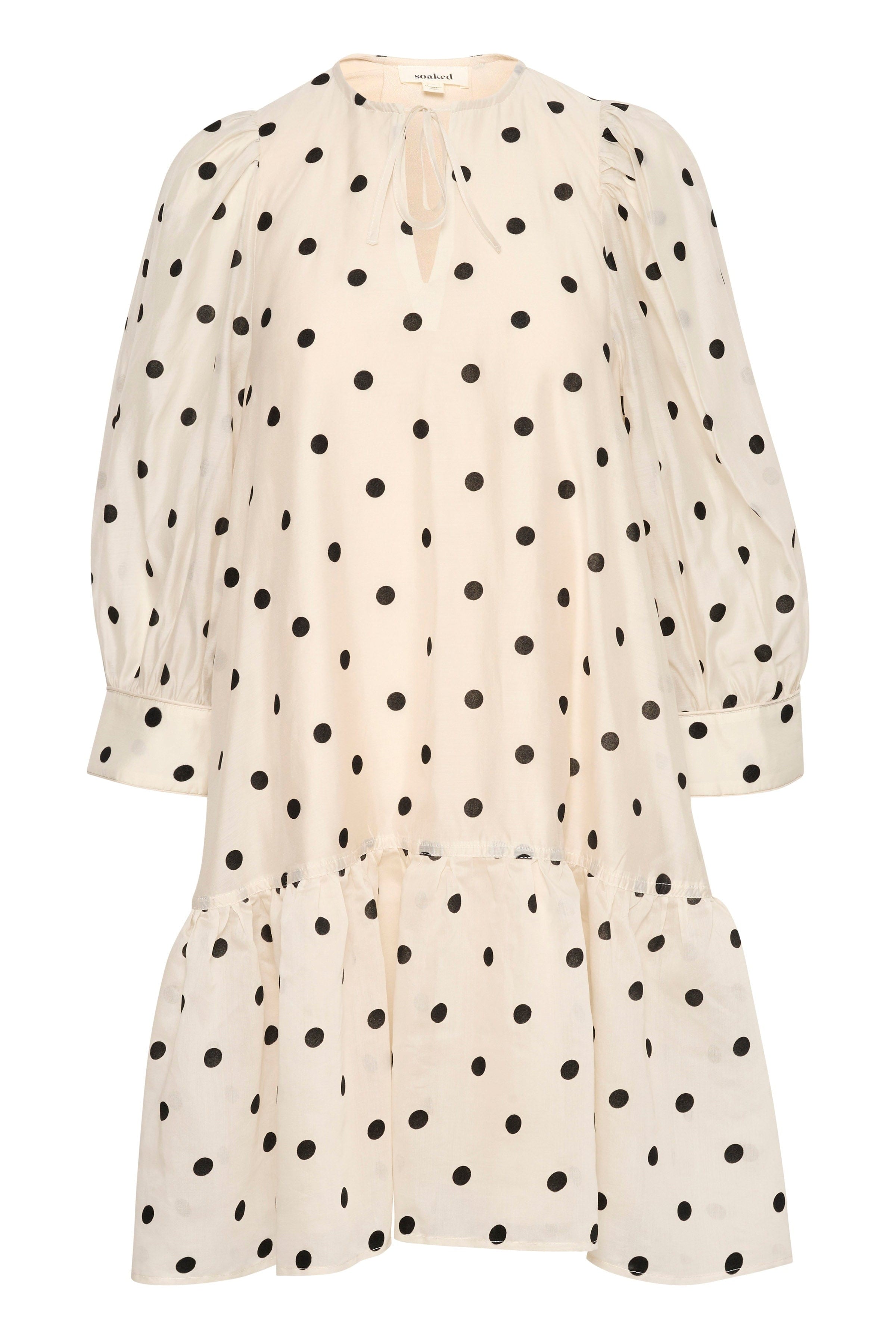 Soaked in Luxury Ziggie Dress - Sandshell with Black Dots