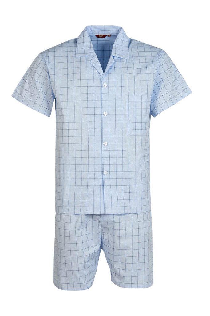 Somax Lightweight Cotton Check Elastic Waist Shorts/Short Sleeve - Blue