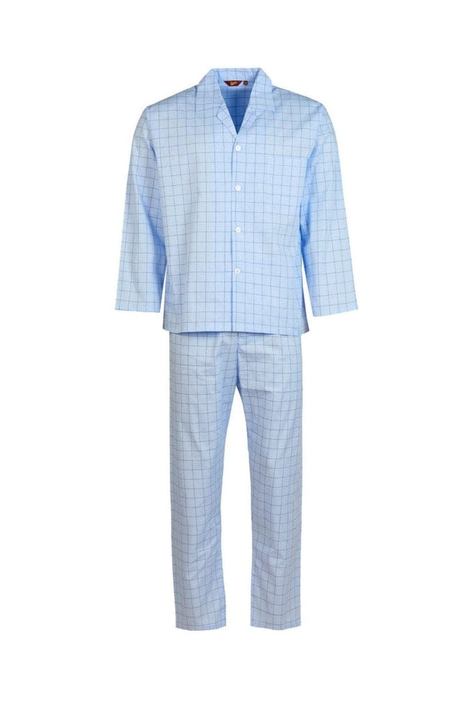 Somax Lightweight Cotton Check Tie Waist Pyjama Set - Blue