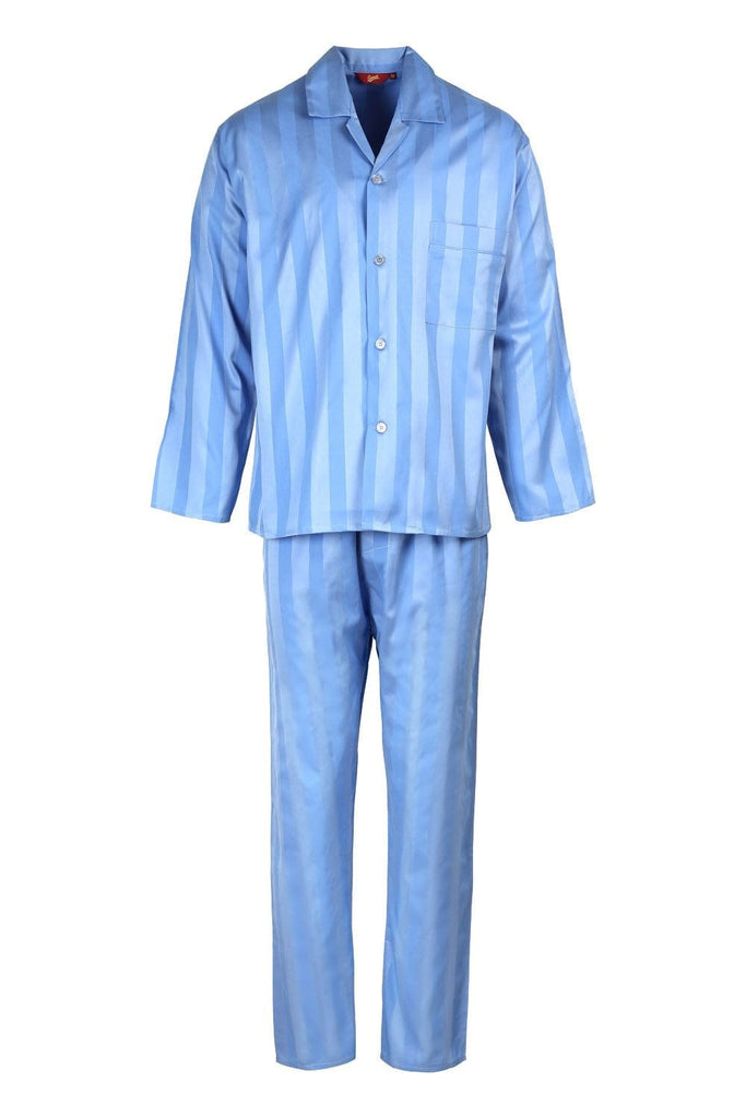 Somax Luxury Cotton Satin Stripe Tie Waist Pyjamas - Blue