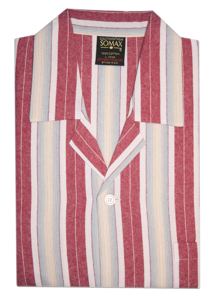 Somax Red Stripe Cotton Flannelette Pyjamas - Tie Waist