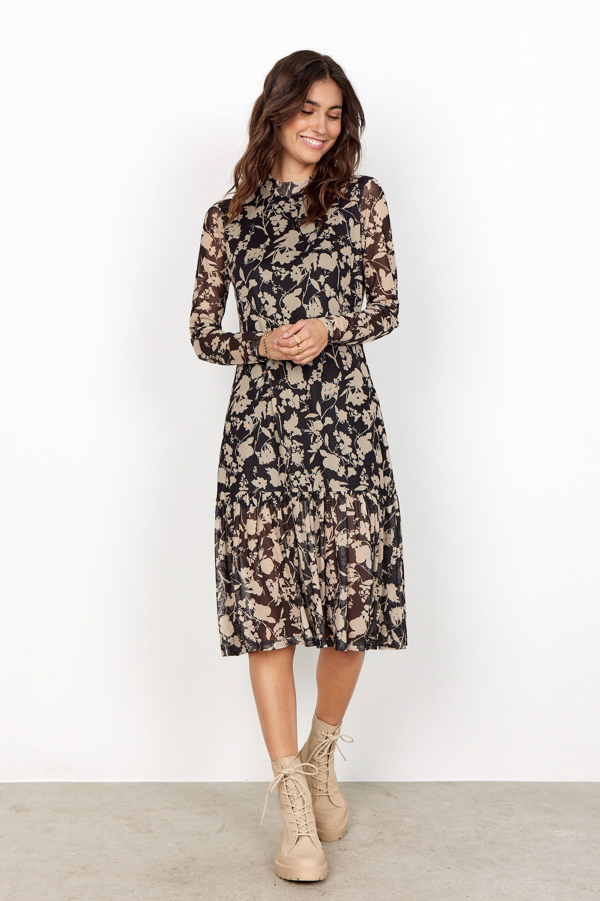 Soya Concept Alda Mesh Dress - Sand Combi