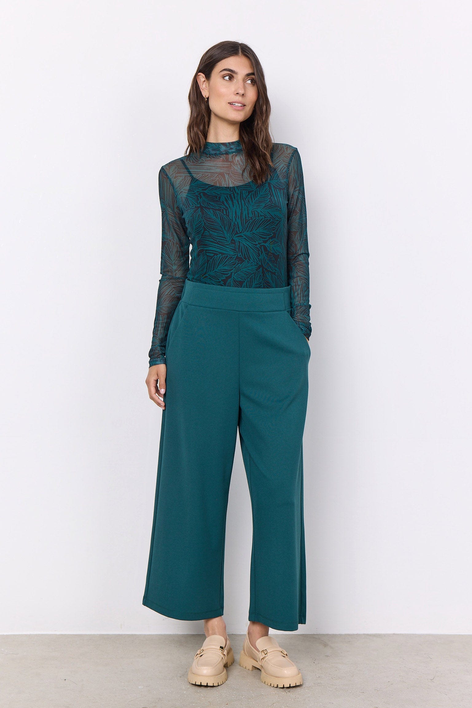 Soya Concept Alda Mesh Long Sleeve Top - Shady Green Combi