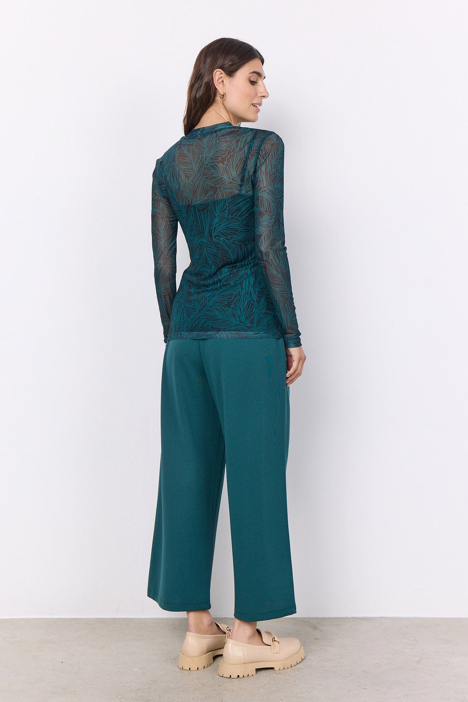 Soya Concept Alda Mesh Long Sleeve Top - Shady Green Combi