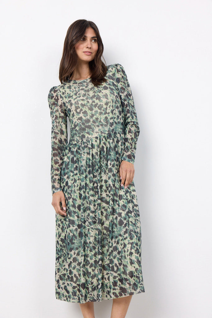 Soya Concept Alda Mesh Printed Dress - Bright Green Combi