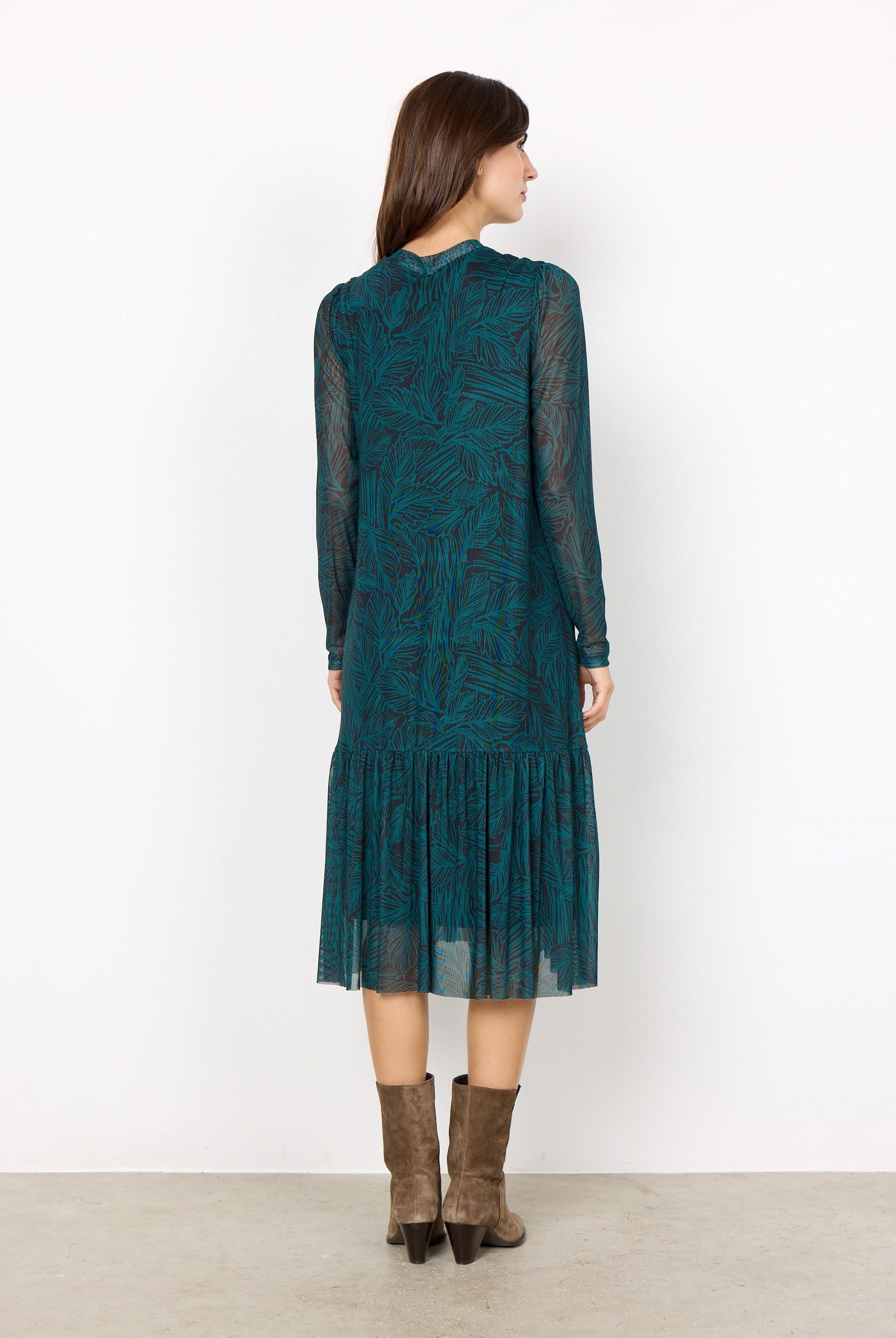 Soya Concept Alda Mesh Printed Dress - Shady Green Combi
