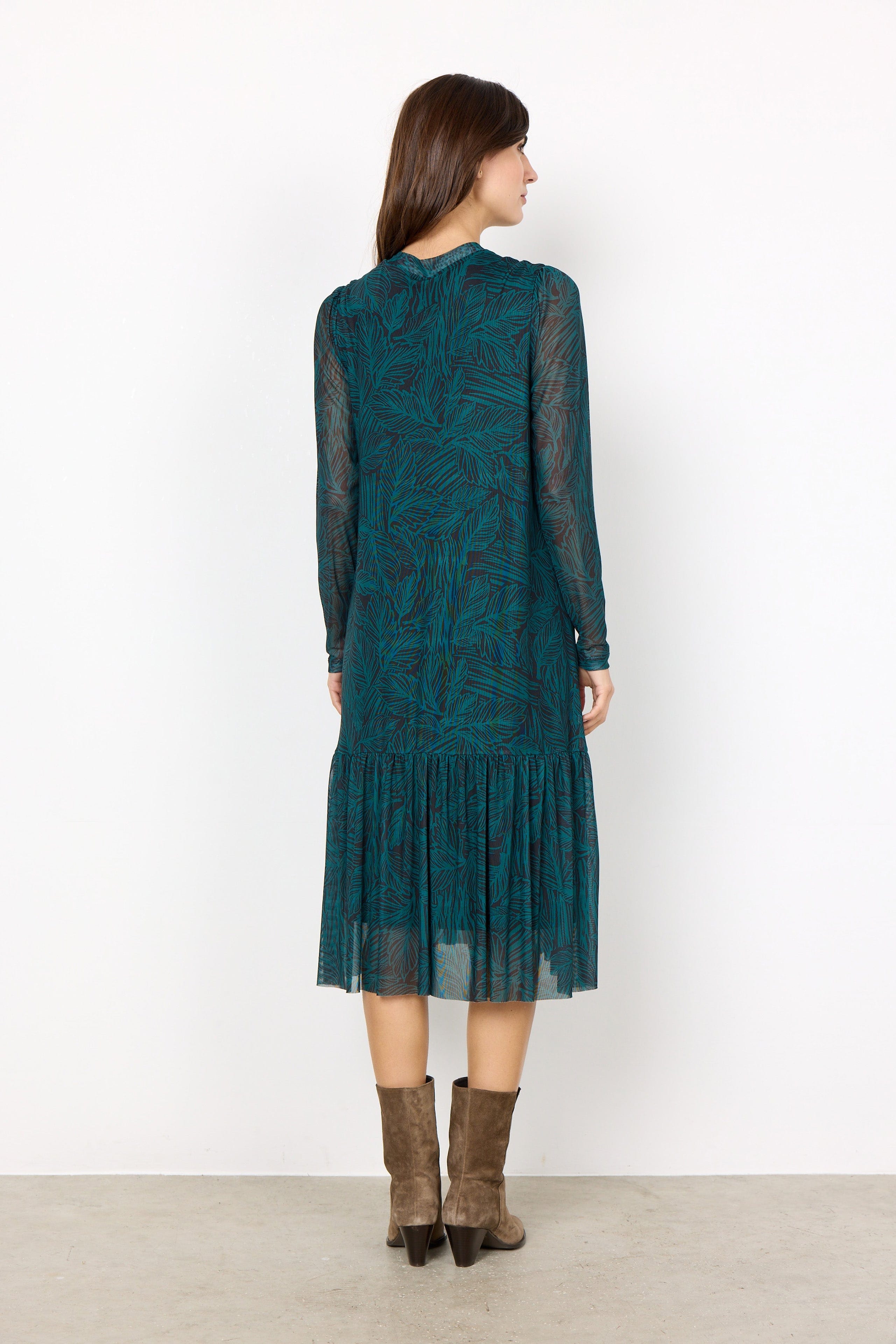 Soya Concept Alda Mesh Printed Dress - Shady Green Combi