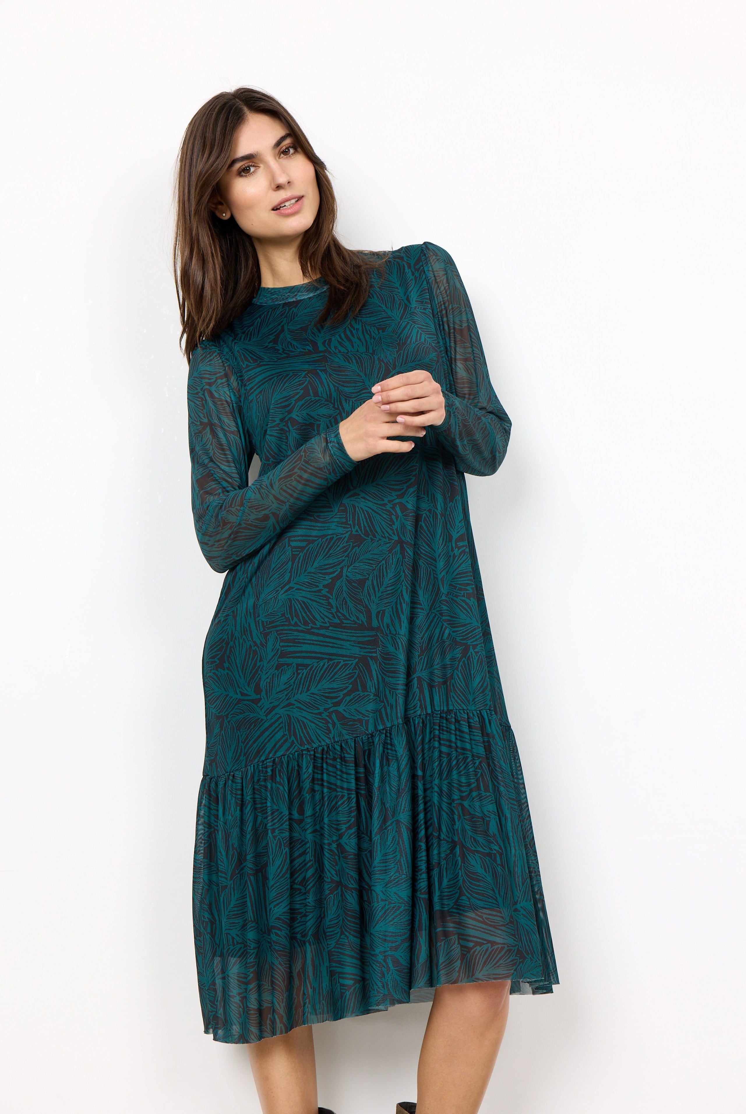 Soya Concept Alda Mesh Printed Dress - Shady Green Combi