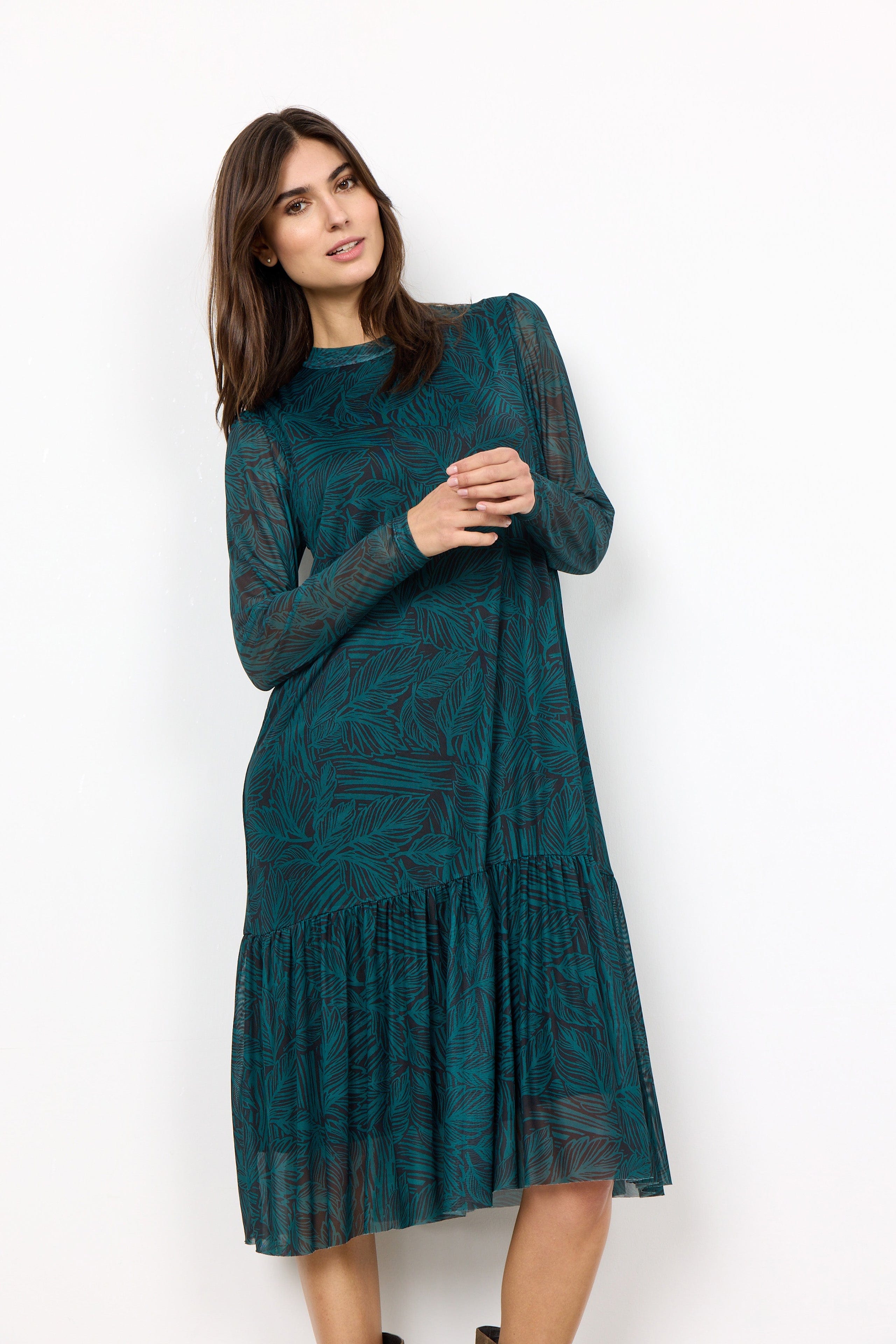 Soya Concept Alda Mesh Printed Dress - Shady Green Combi