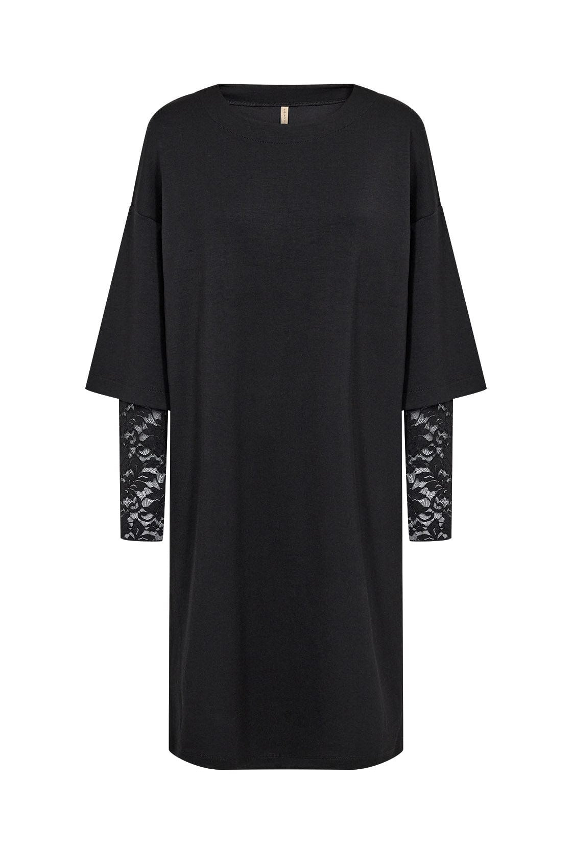Soya Concept Banu Jersey Dress with Lace Cuffed Sleeves Dress - Black