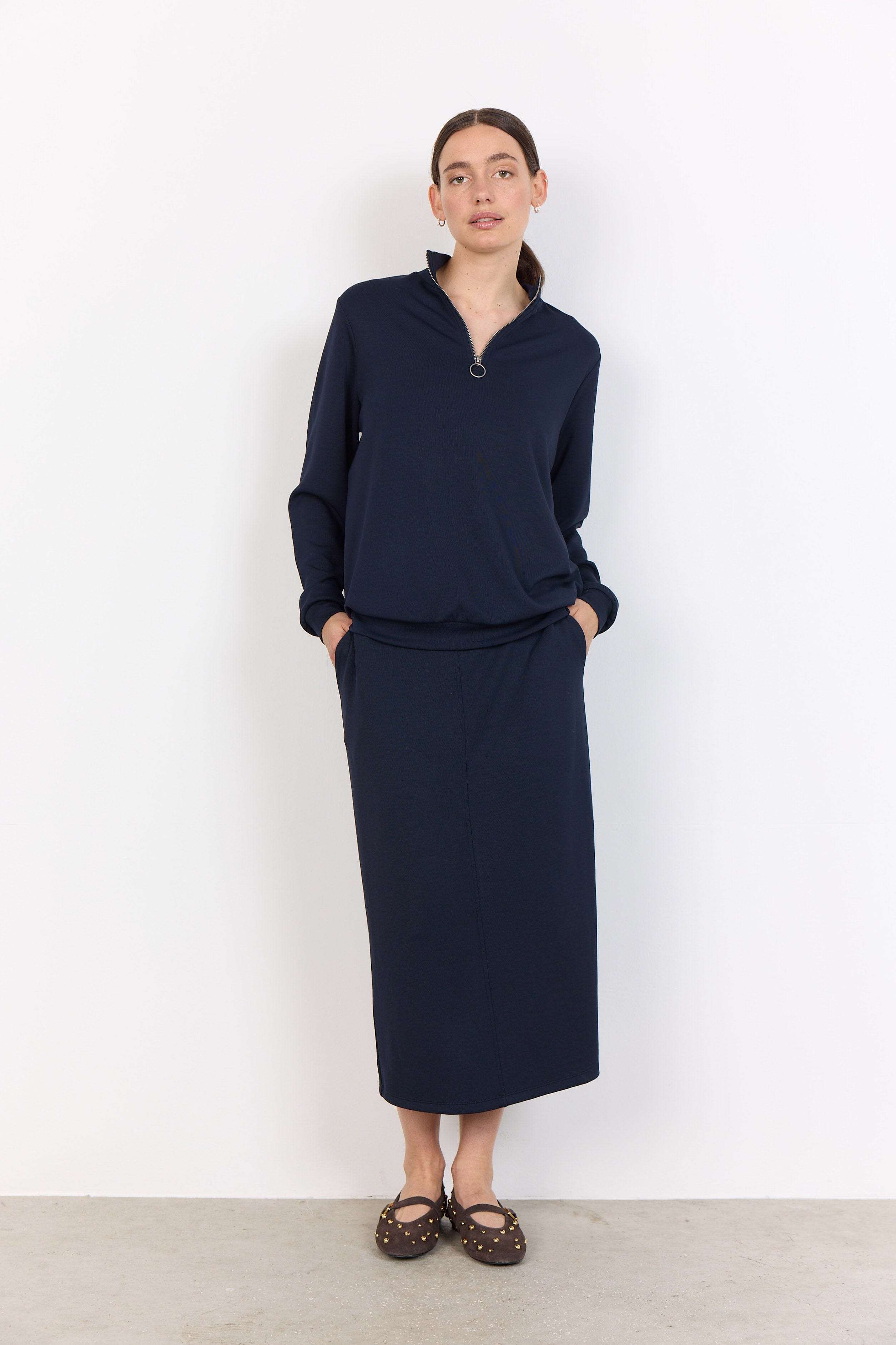 Soya Concept Banu Quarter Zip Sweatshirt - Navy