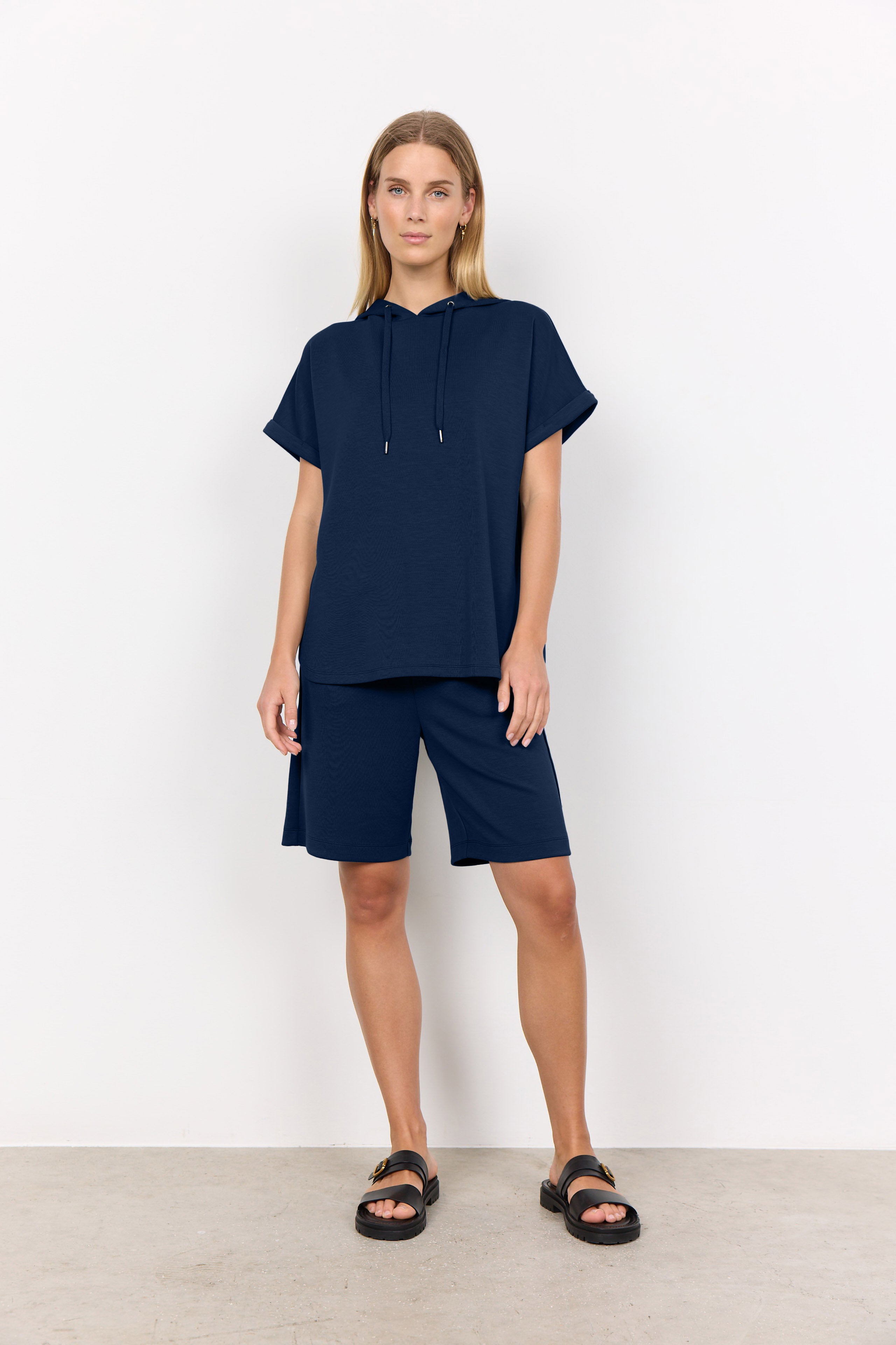 Soya Concept Banu Short Sleeve Hoodie - Navy