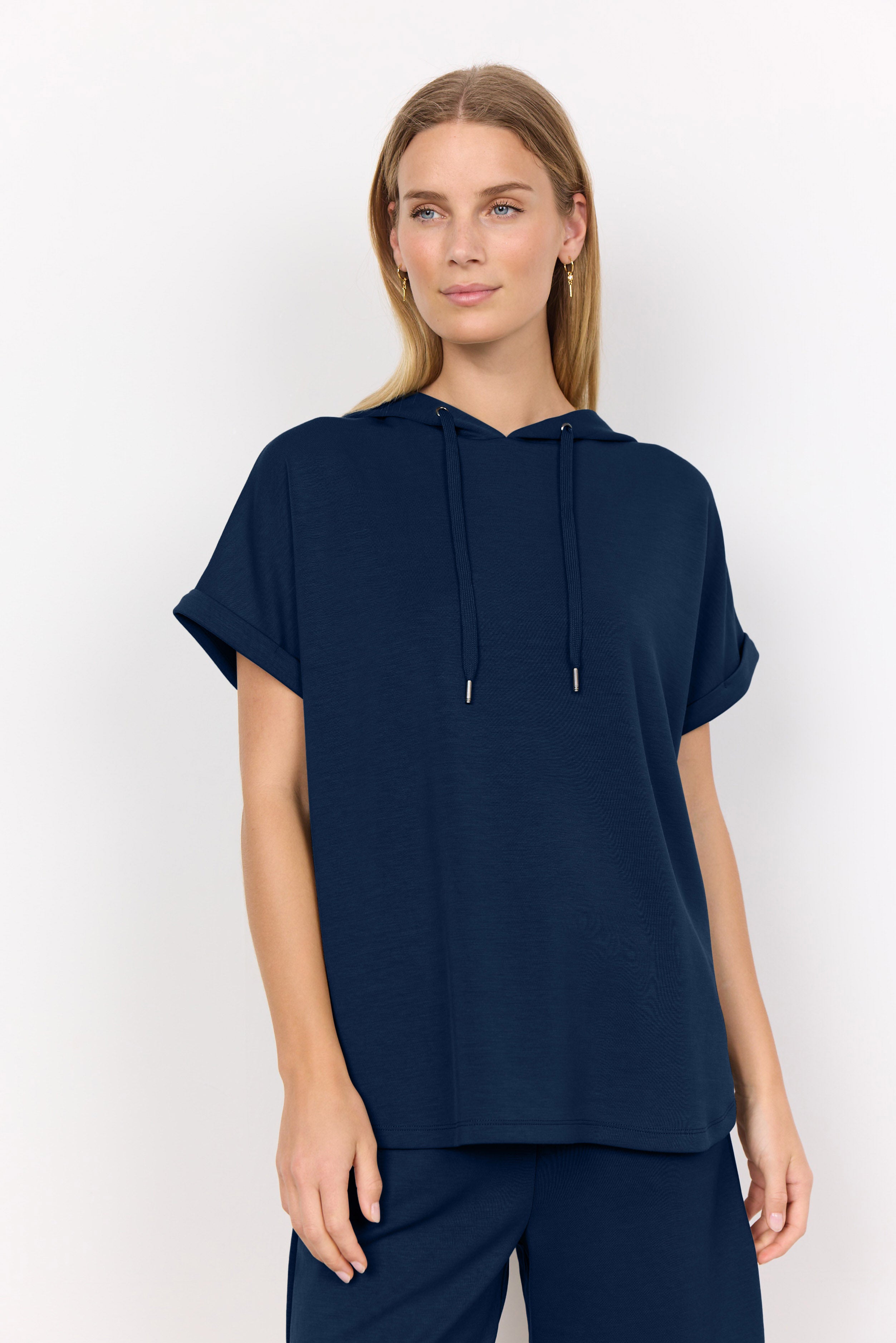 Soya Concept Banu Short Sleeve Hoodie - Navy
