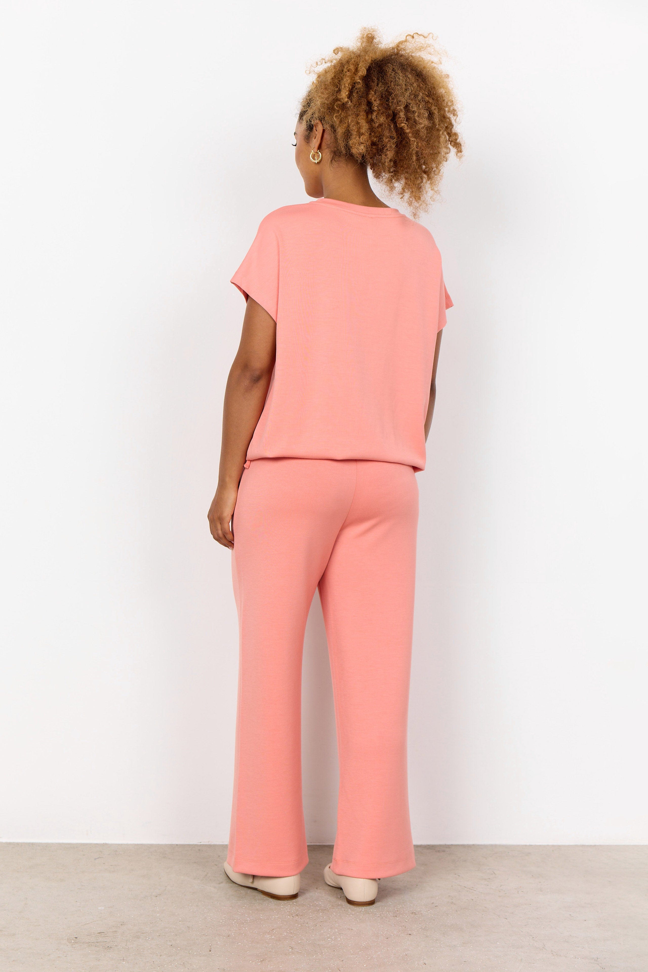 Soya Concept Banu Short Sleeve Top with Draw Cord Hem - Peach Pink