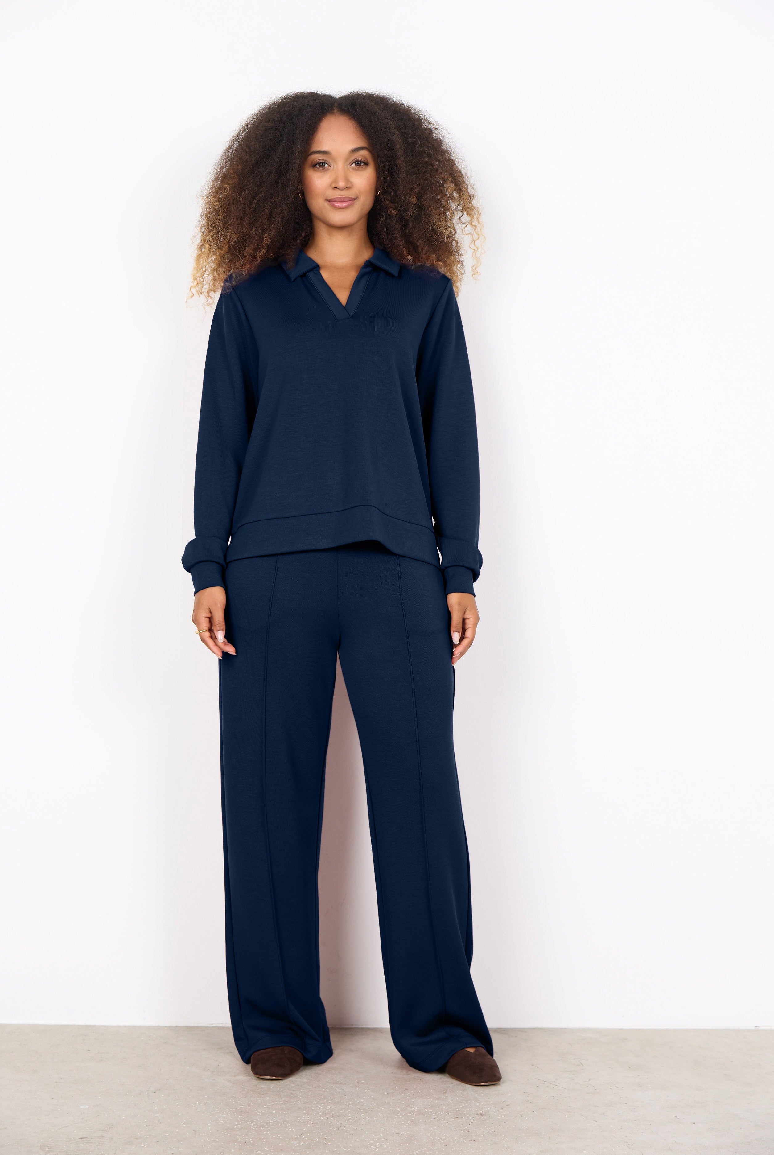 Soya Concept Banu Sweatshirt with Collar - Navy