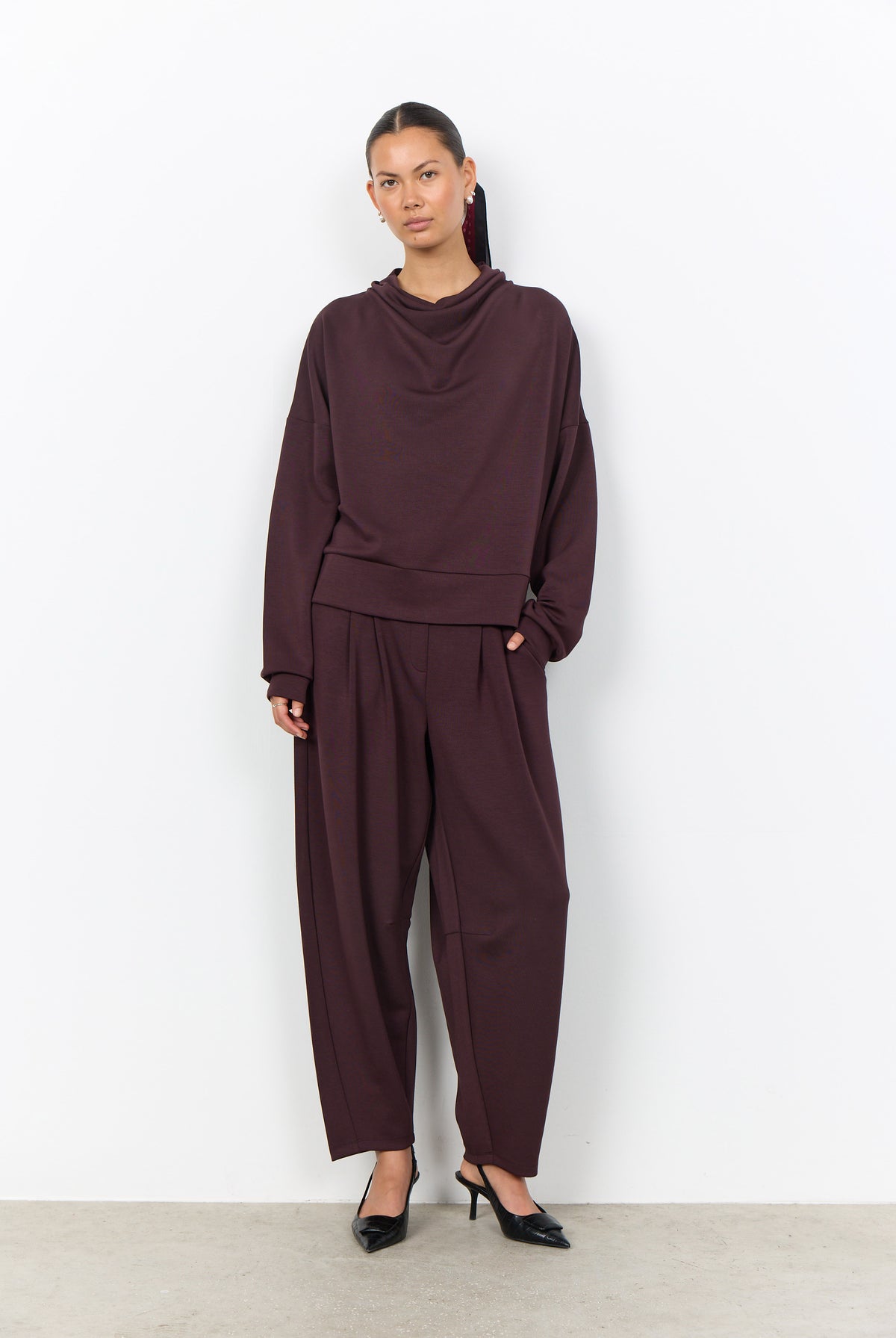 Soya Concept Banu Sweatshirt with Cowl Neckline - Chocolate Plum