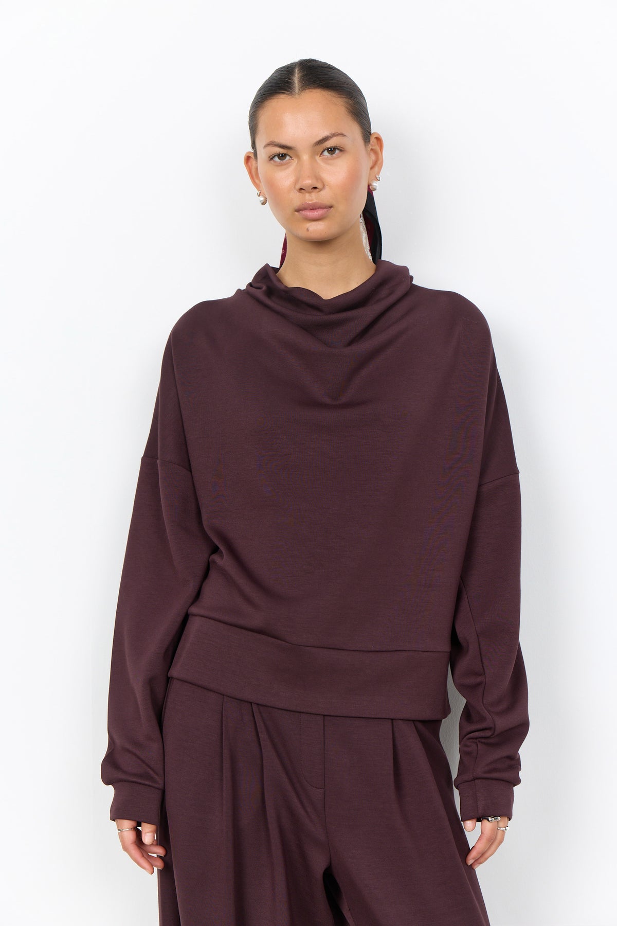 Soya Concept Banu Sweatshirt with Cowl Neckline - Chocolate Plum