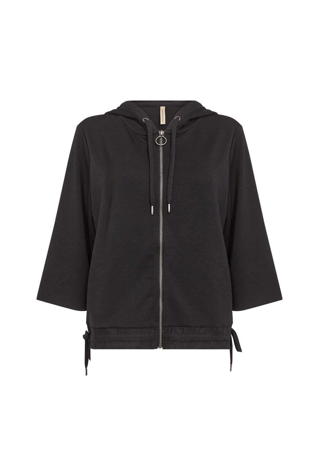 Soya Concept Banu Zip-Up Three Quarter Sleeve Hoodie- Black