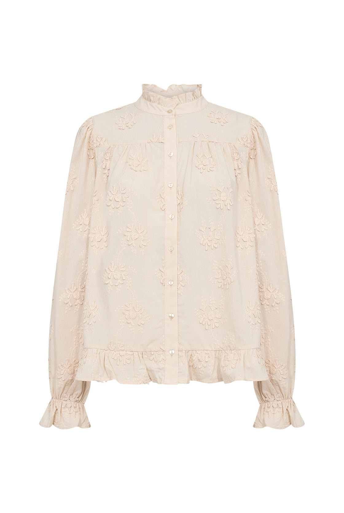 Soya Concept Barbra Cotton Applique Ruffle Detail Blouse - Cream