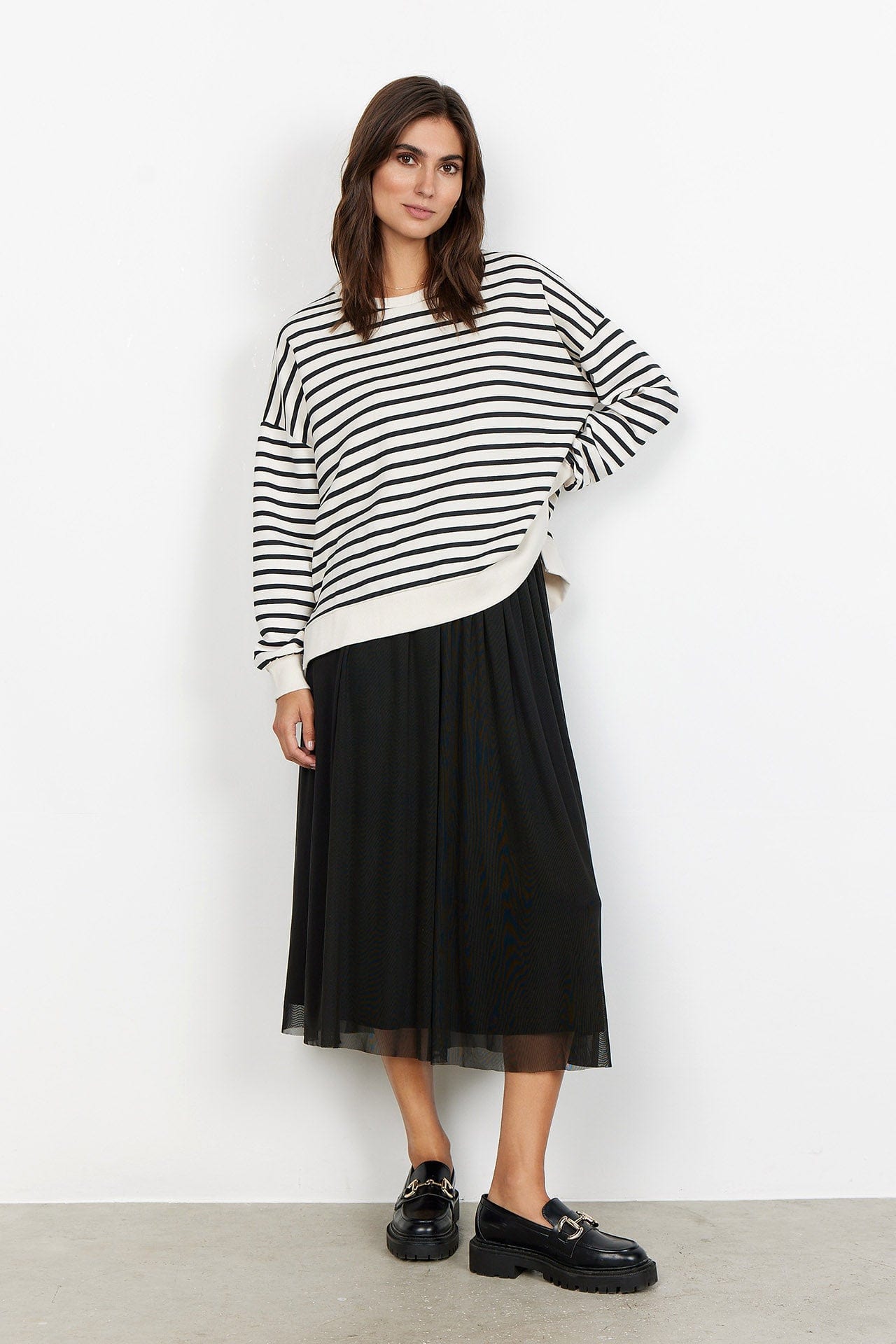 Soya Concept Barni Dropped Hem Sweatshirt - Cream Combi