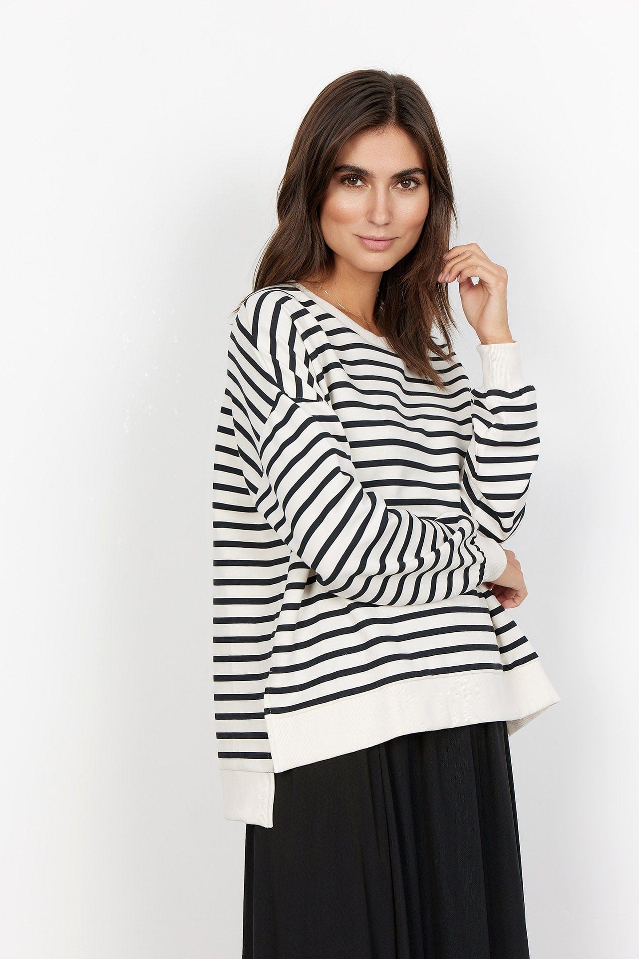 Soya Concept Barni Dropped Hem Sweatshirt - Cream Combi