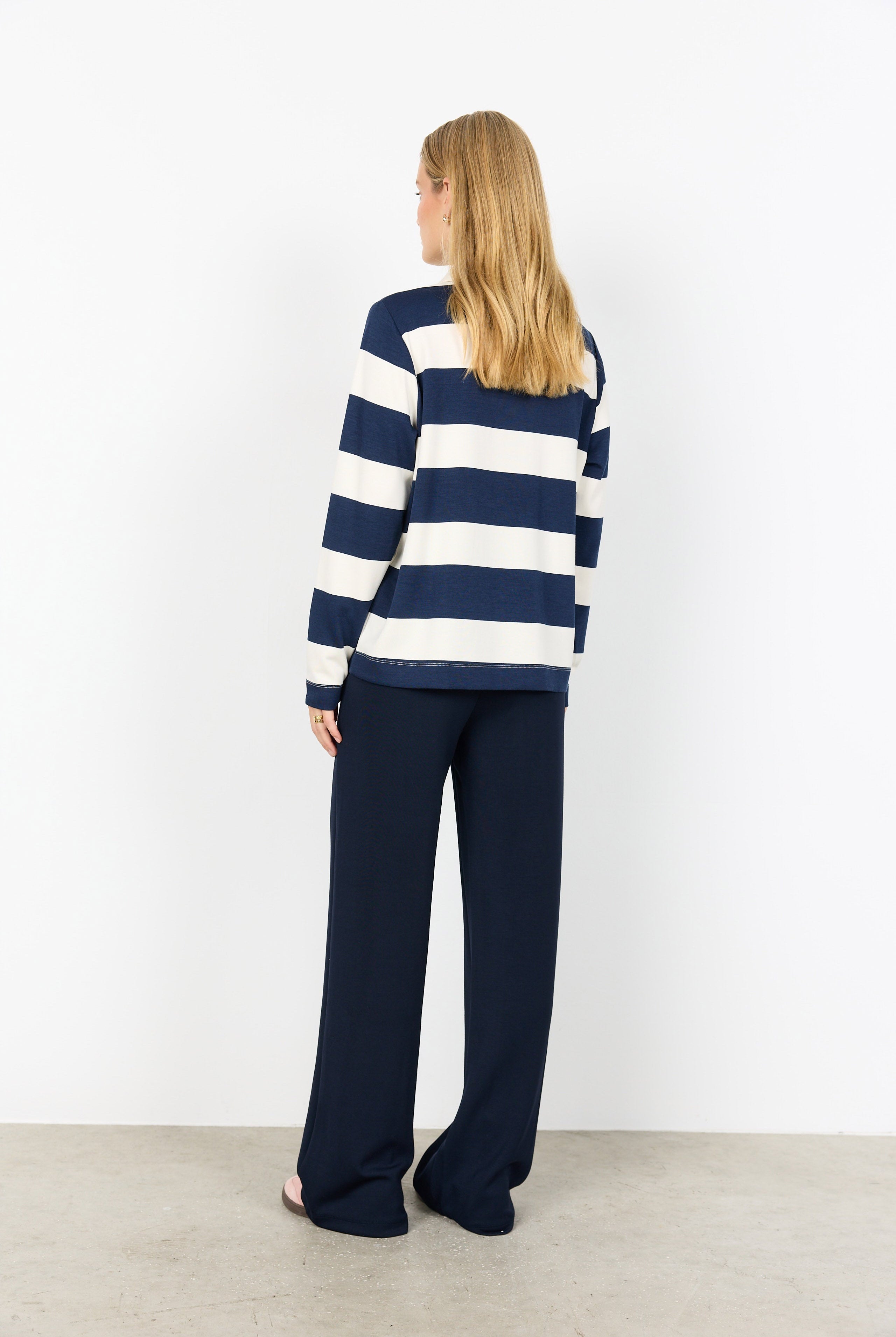 Soya Concept Barni Stripe Collared Sweatshirt - Navy Combi