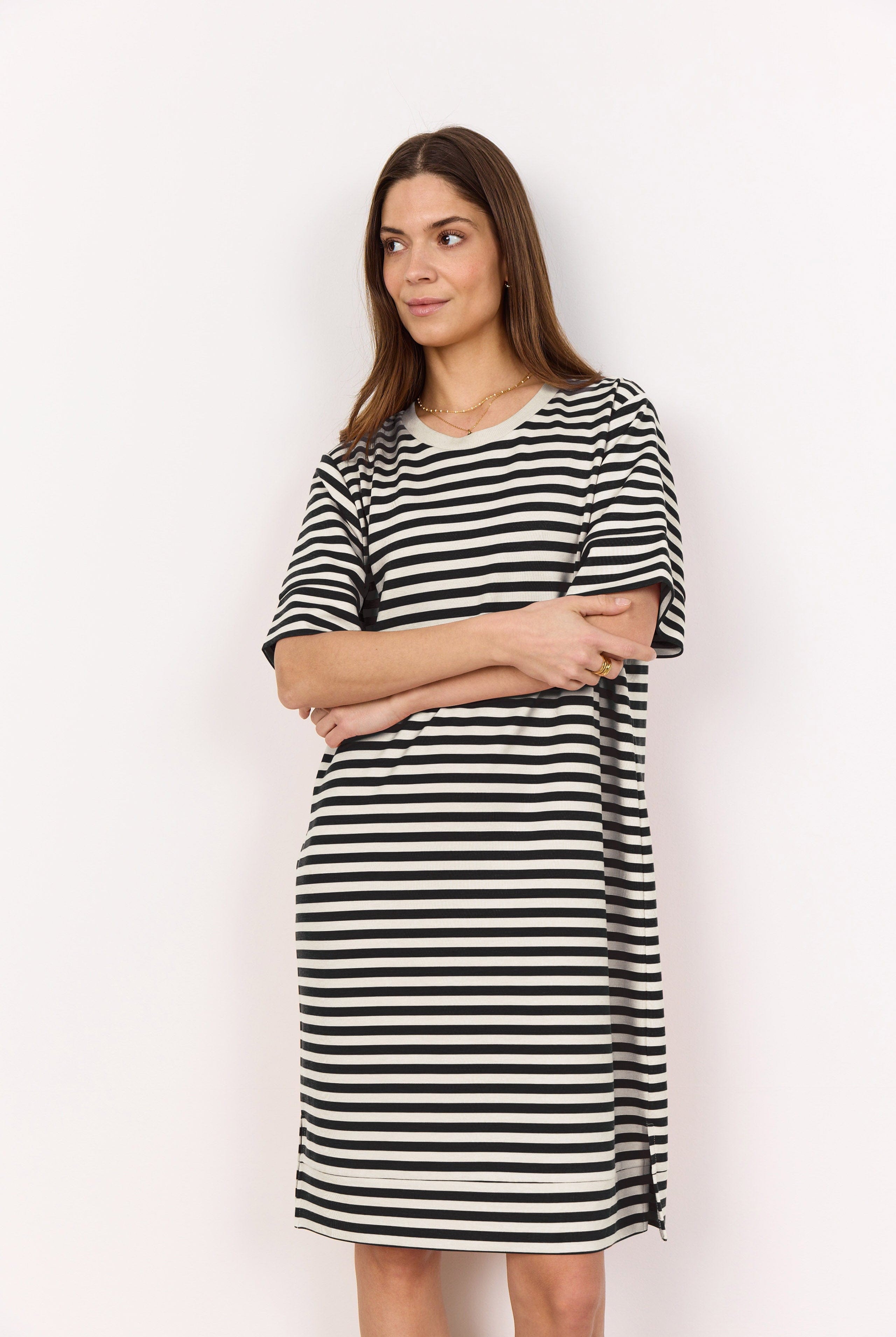 Soya Concept Barni Stripe Modal Jersey T-Shirt Dress - Black Combi