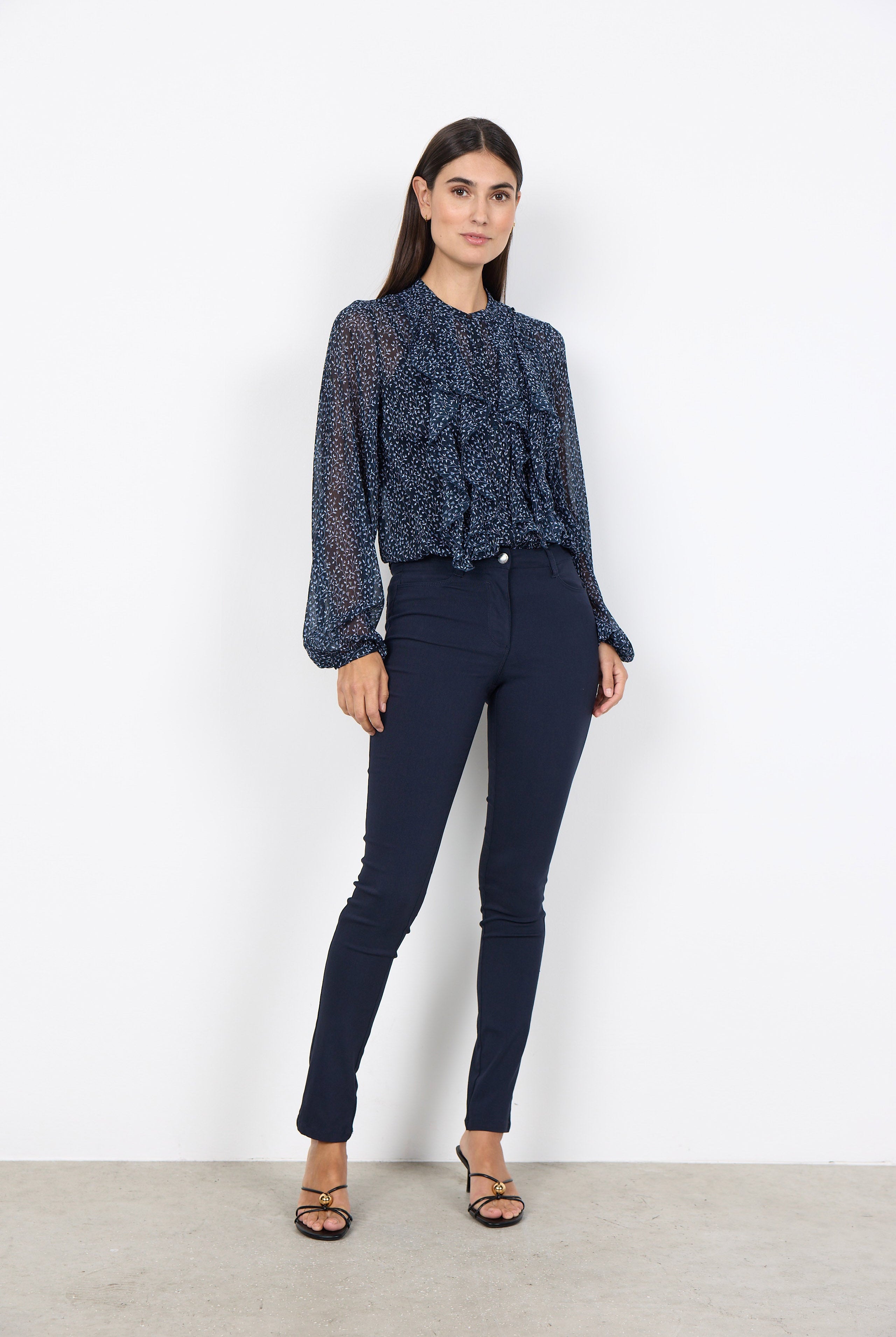 Soya Concept Bebbie Ruffle Detail Blouse - Navy Combi