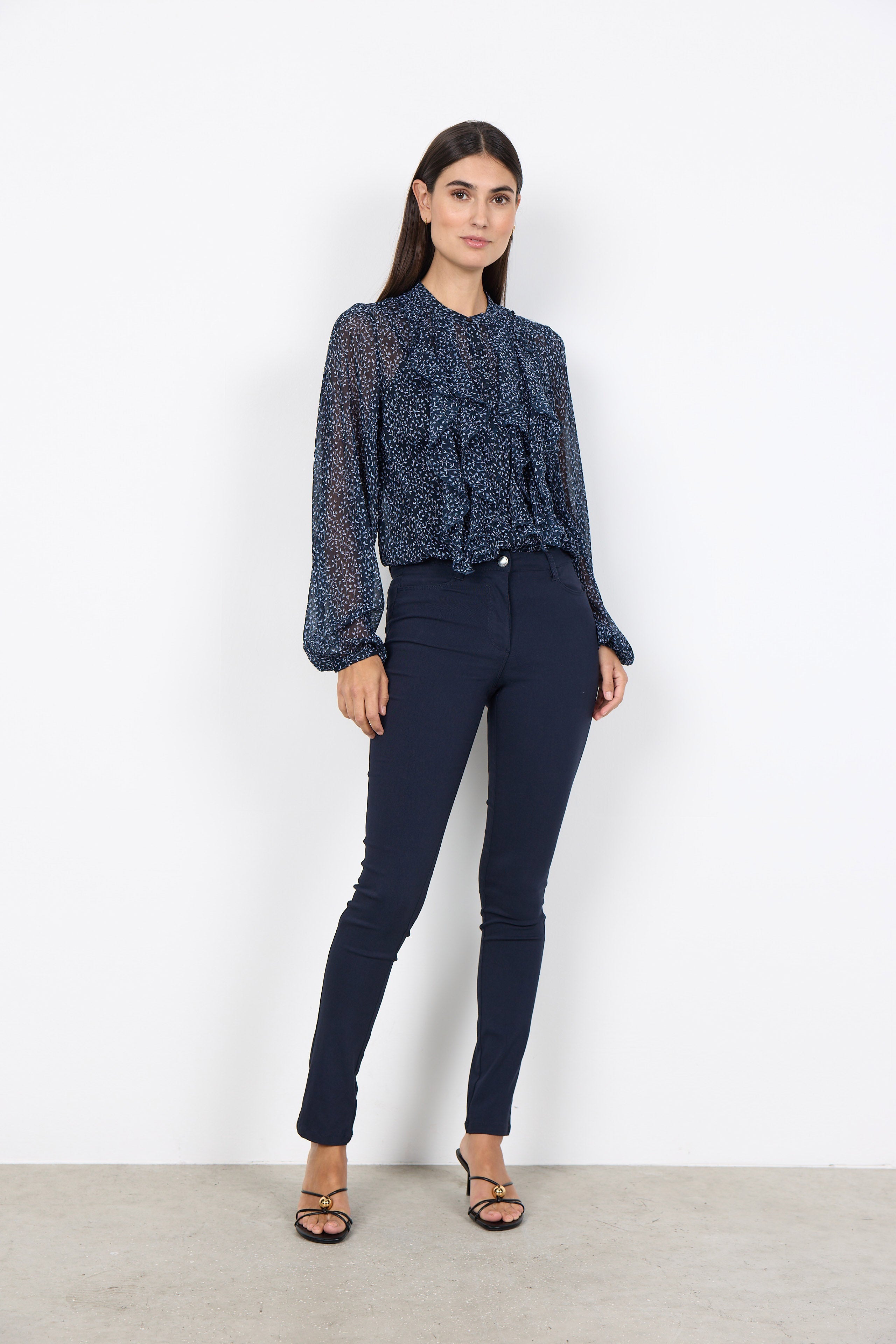 Soya Concept Bebbie Ruffle Detail Blouse - Navy Combi