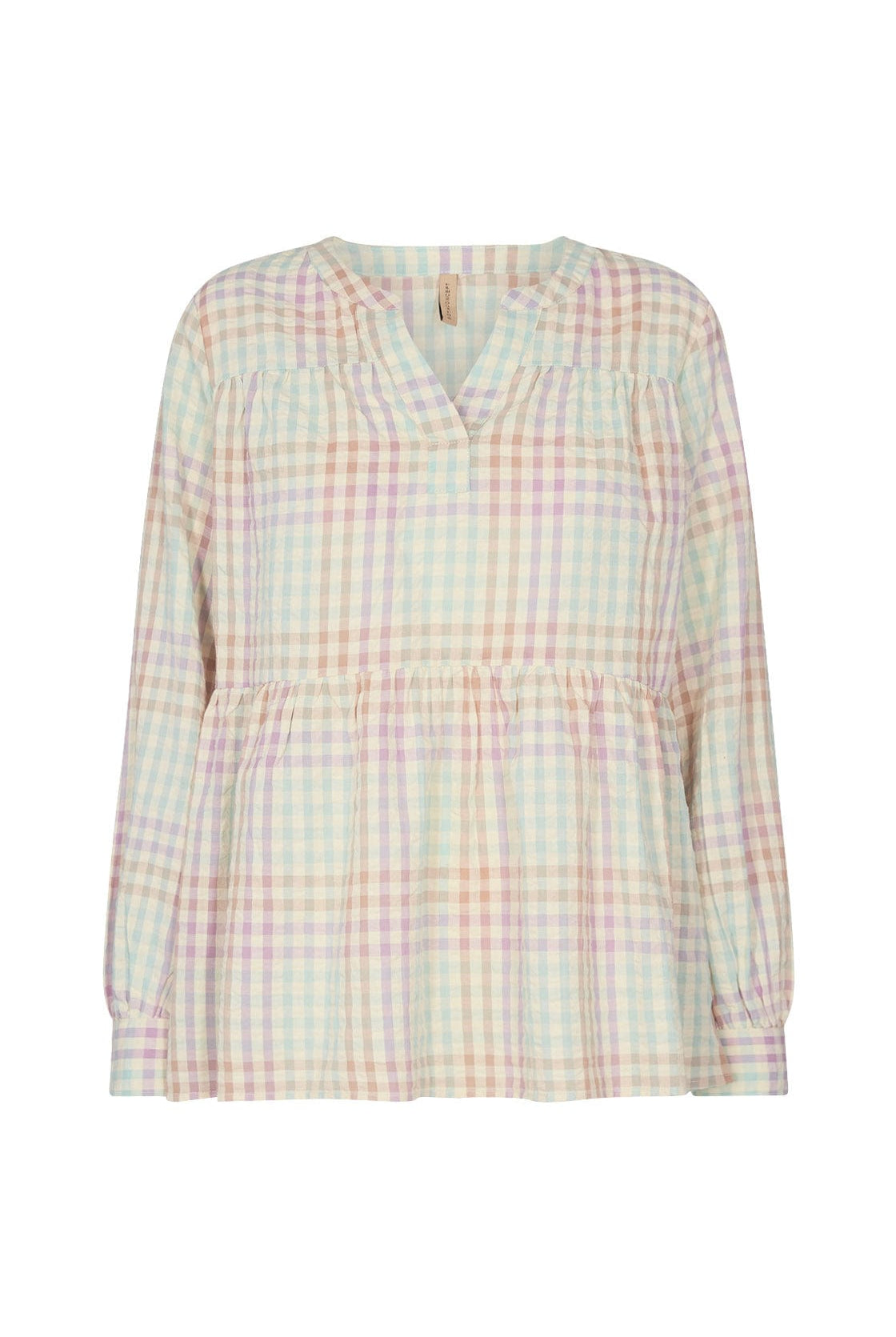 Soya Concept Belma Seersucker Tiered Hem Blouse - Green Haze Combi