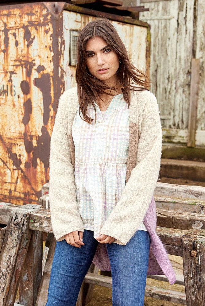 Soya Concept Belma Seersucker Tiered Hem Blouse - Green Haze Combi