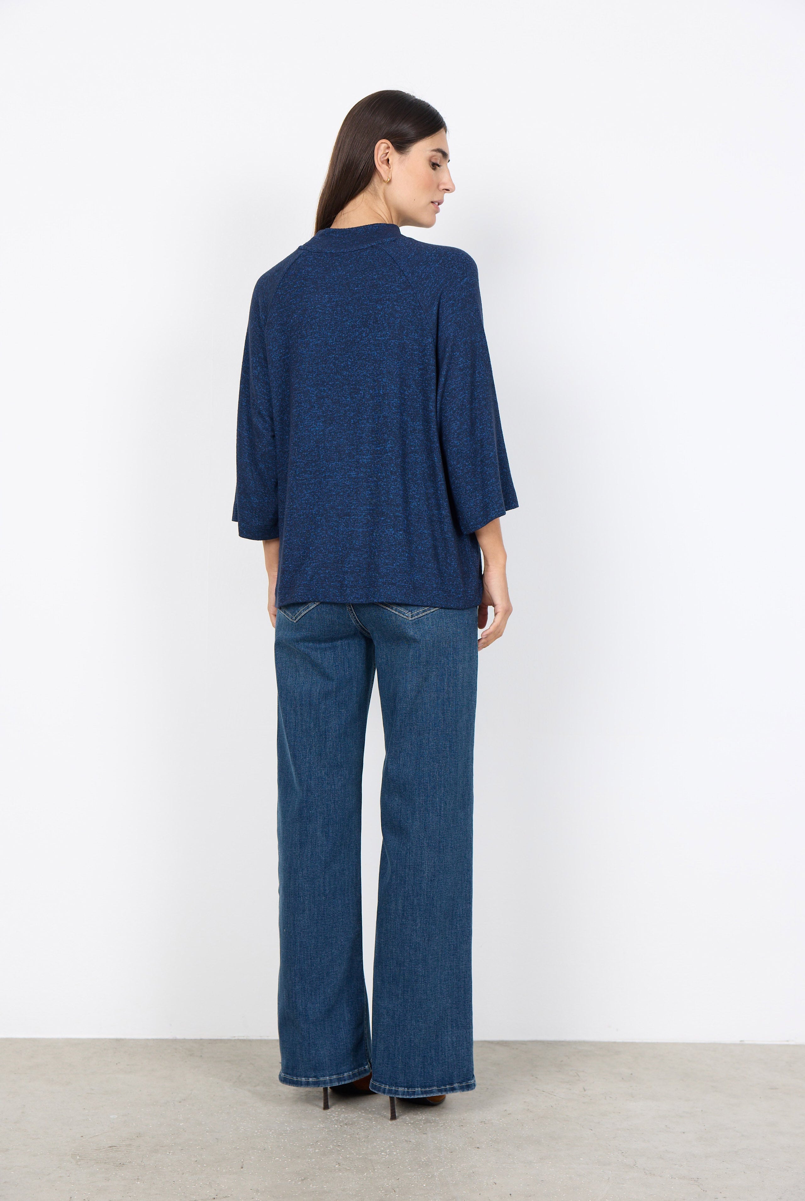 Soya Concept Biara Supersoft High Neck 3/4 Sleeve Jumper - Navy Melange