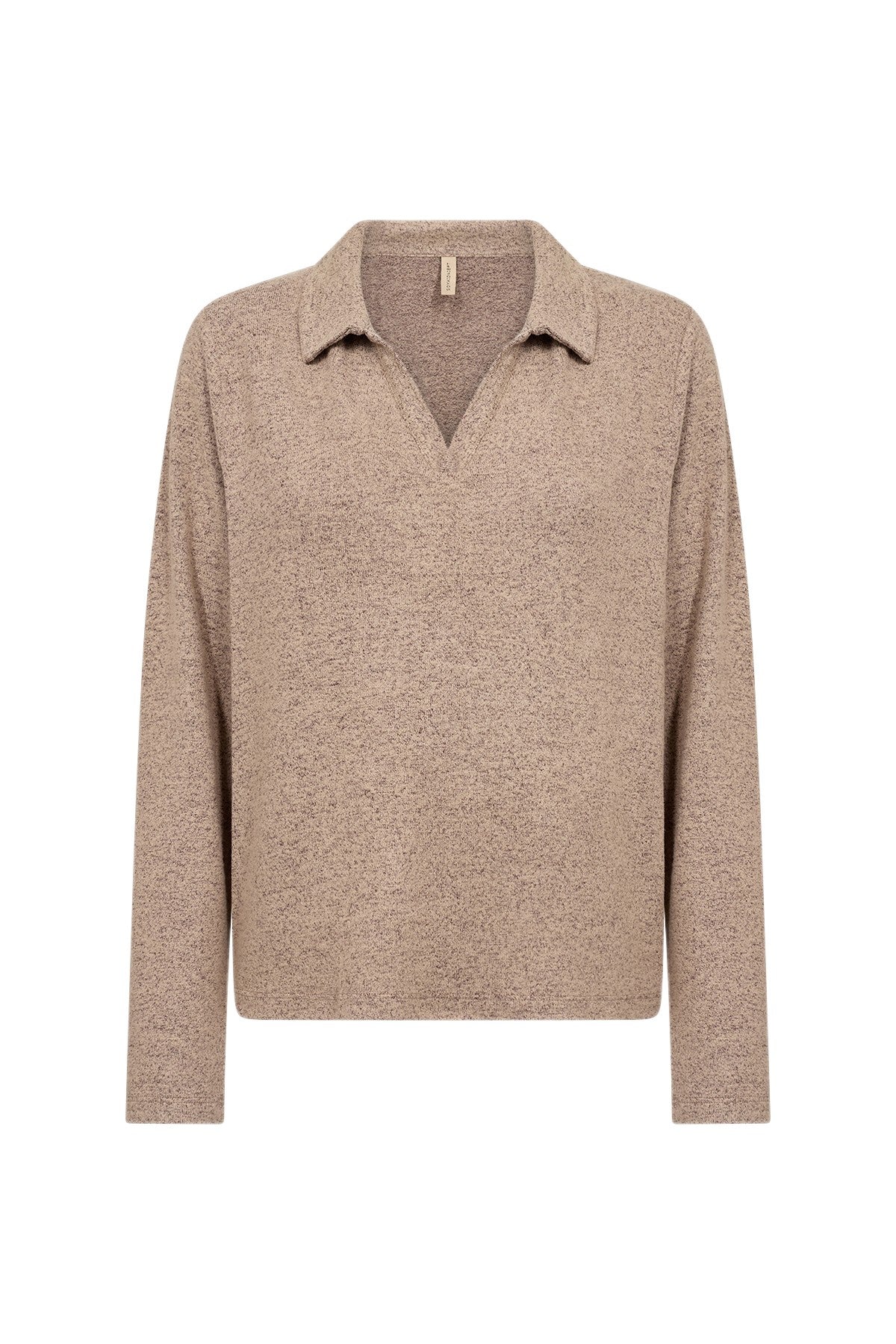 Soya Concept Biara Supersoft Open Collar Top - Camel Melange