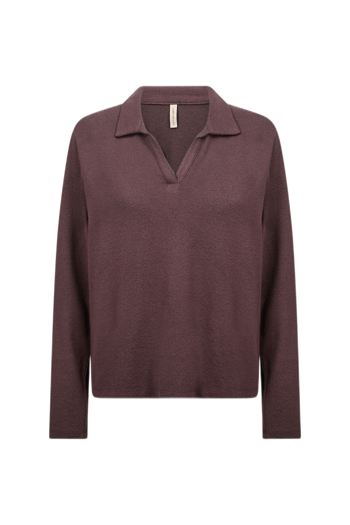 Soya Concept Biara Supersoft Open Collar Top - Chocolate Plum Melange