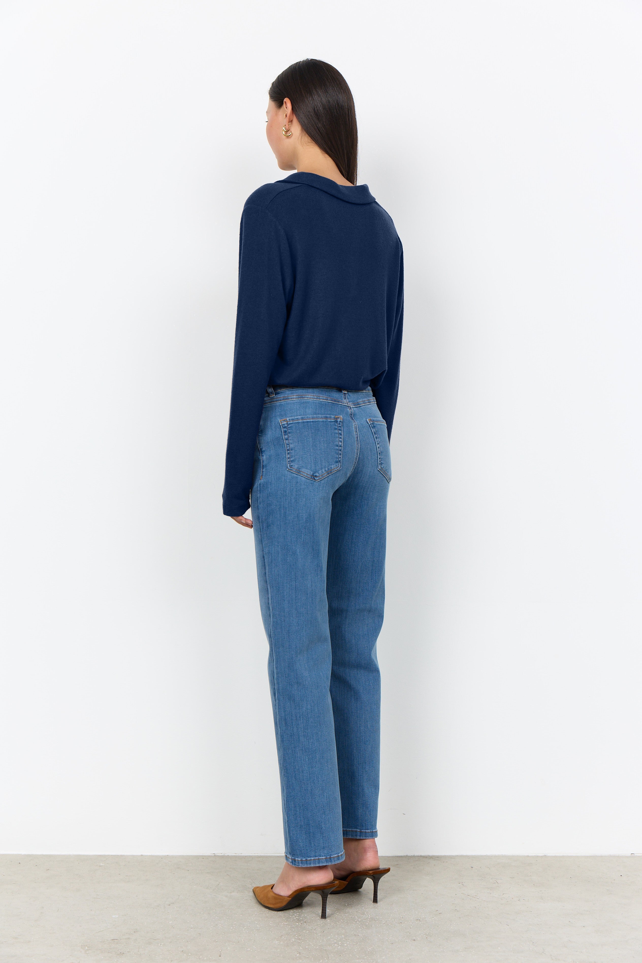 Soya Concept Biara Supersoft Open Collar Top - Navy Melange